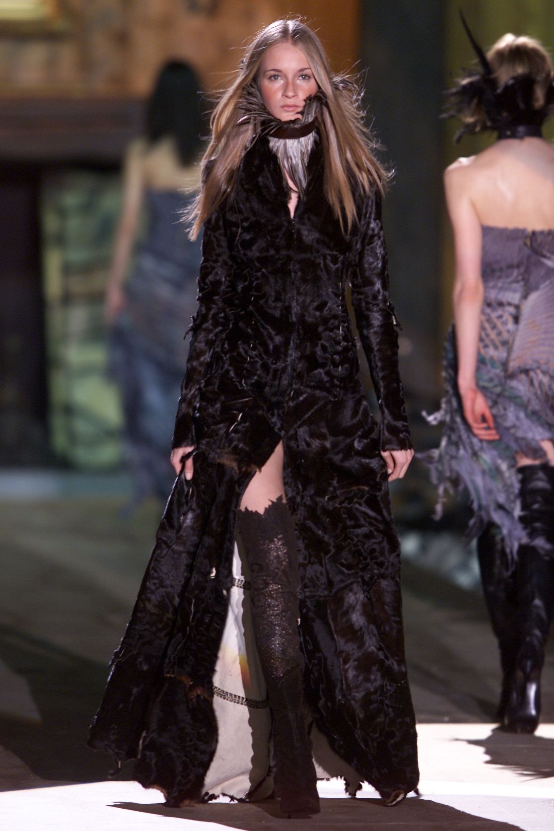 Roberto Cavalli Fall 2001 Runway Suede Perforated Thigh High Heeled Boots