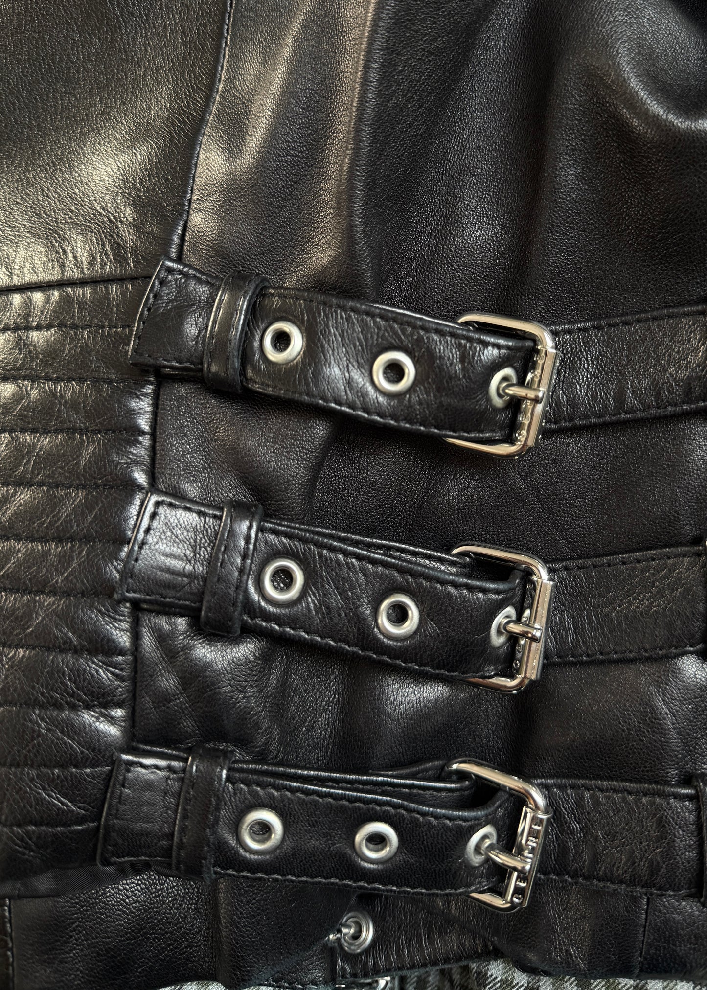 Celine Fall 2003 Runway Black Leather Buckle Detail Jacket