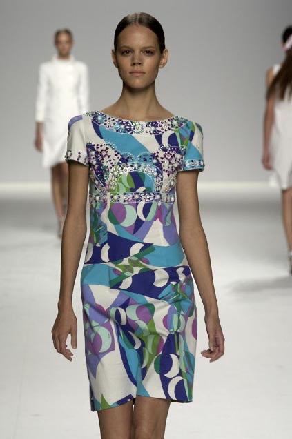 Emilio Pucci Spring 2006 Blue Pattern Midi Dress