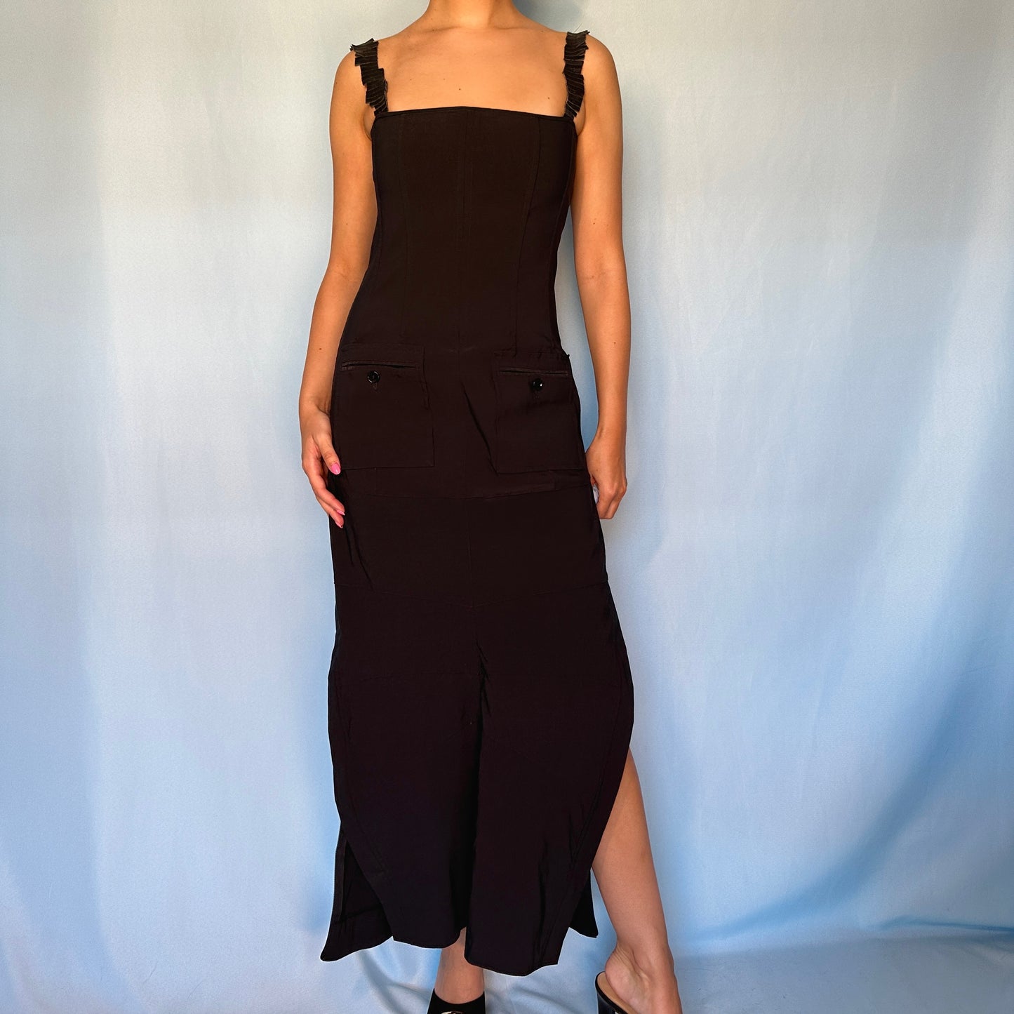 Dolce & Gabbana 1990’s Black Corset Zip Side Dress