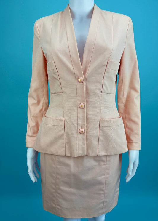 Chanel Spring 1992 Peach Jacket & Skirt Suit Set