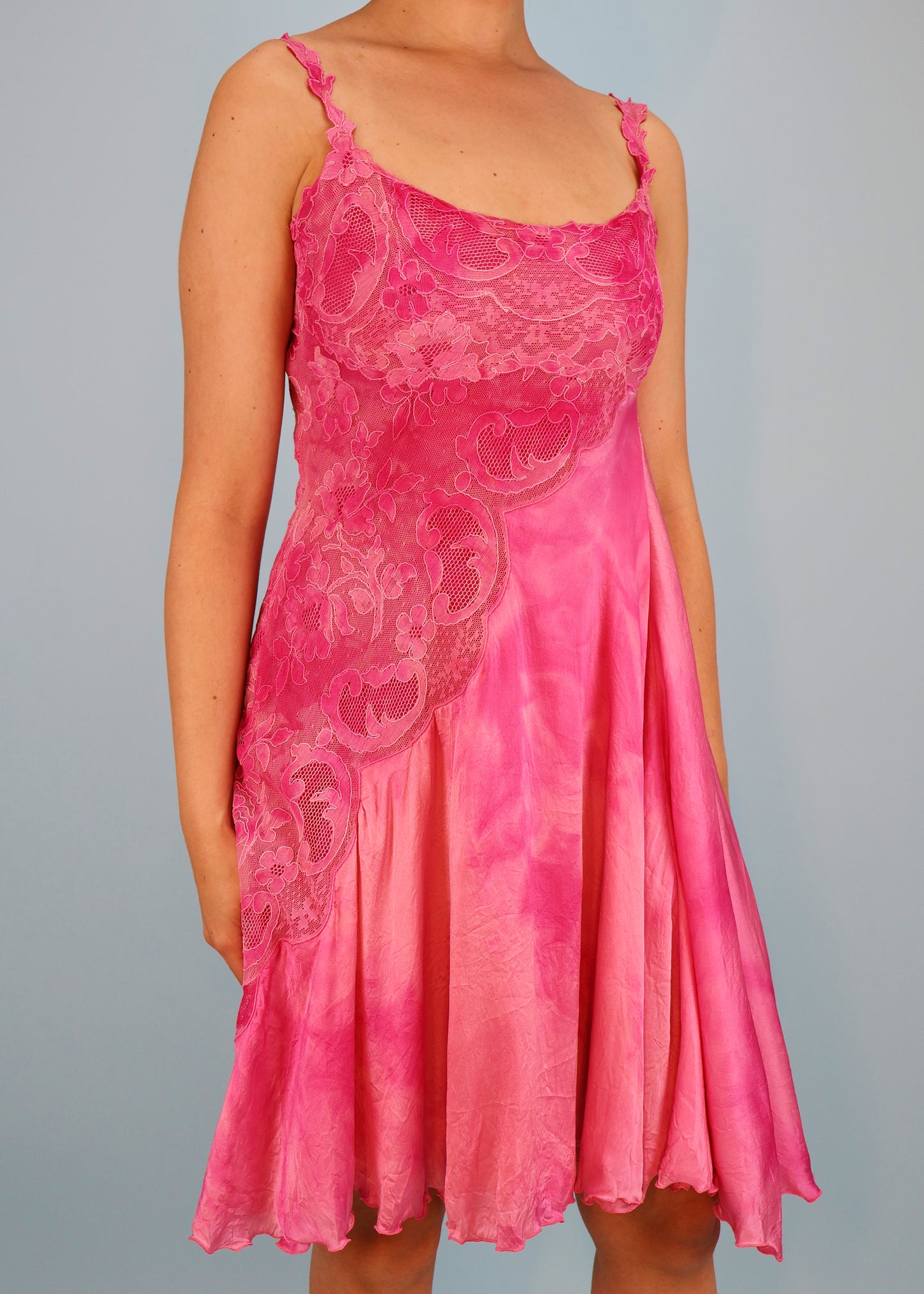 Versace Spring 1994 Runway Pink Silk & Lace Dress