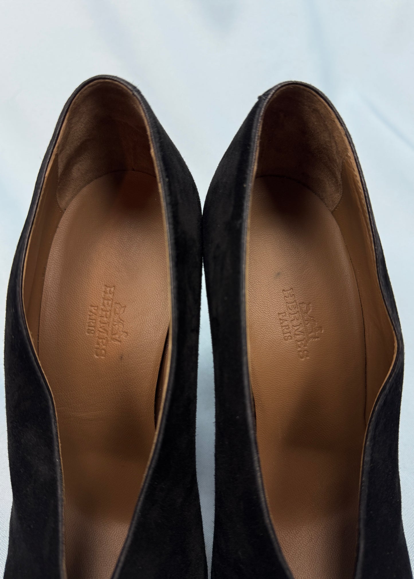 Hermès Black Suede Leather V Cut Heels