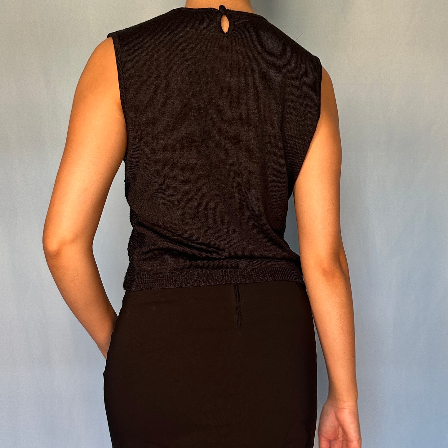 Versace Black Sequin Knitted Tank Top
