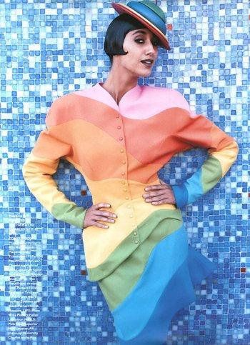 Thierry Mugler Spring 1990 Runway "Arc En Ciel" Rainbow Jacket & Skirt Suit