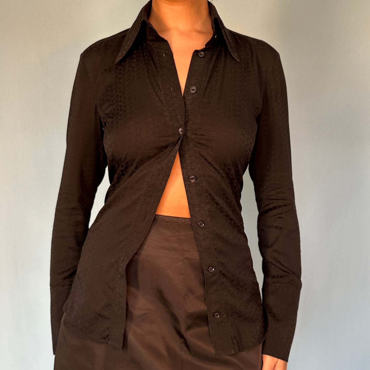 Gucci 2004 Monogram Black Silk Button Up Shirt