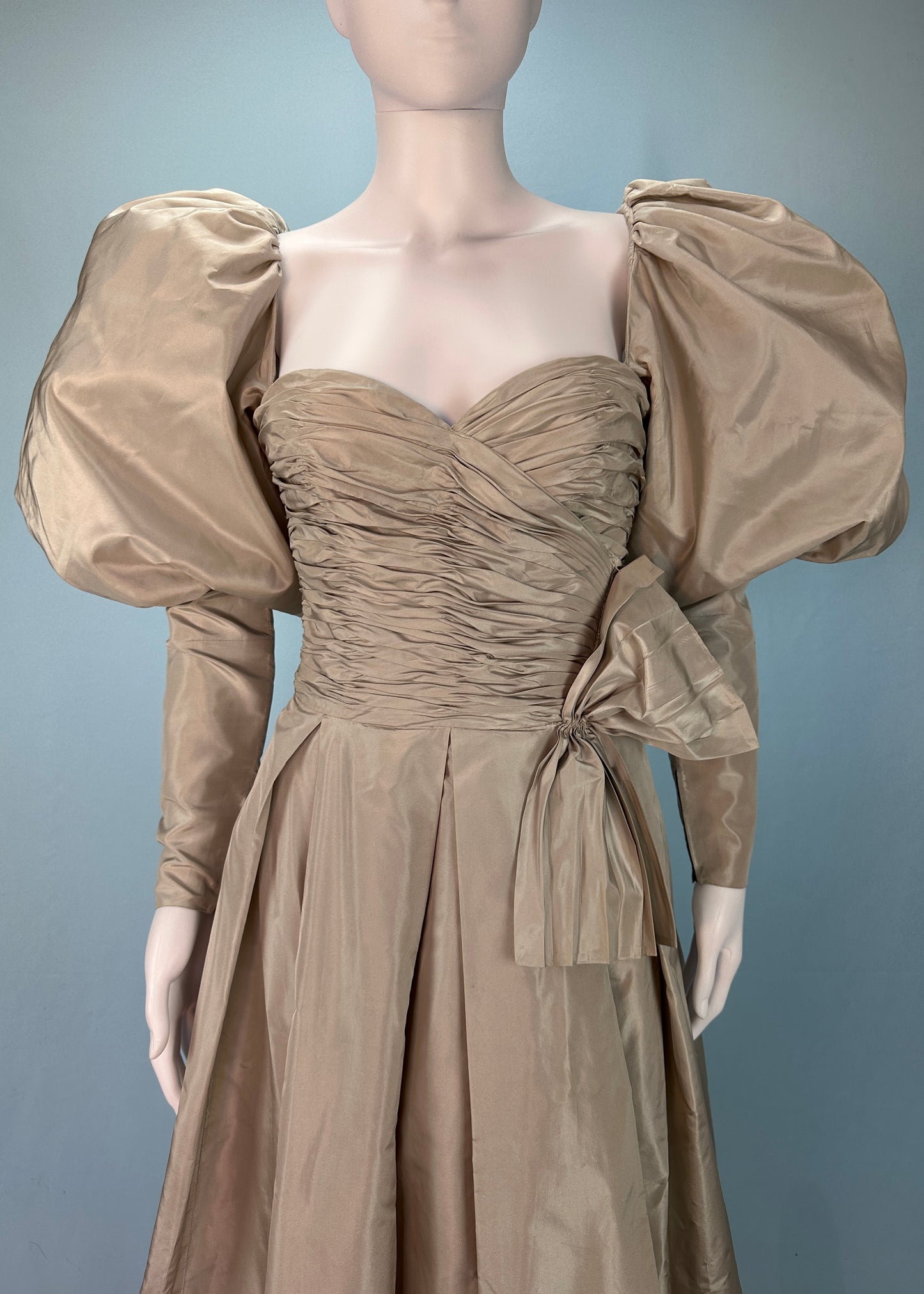 Loris Azzaro 1980’s Silk Taffeta Removable Puff Sleeve Gown