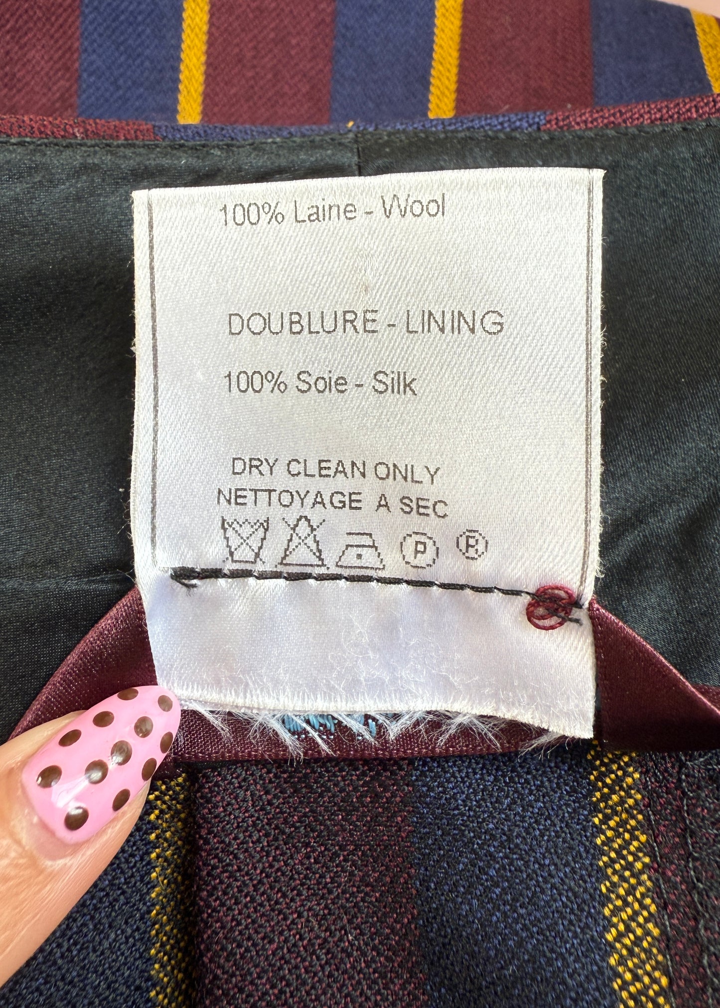 John Galliano Fall 1997 Runway Burgundy & Navy Stripe Pleated Mini Skirt