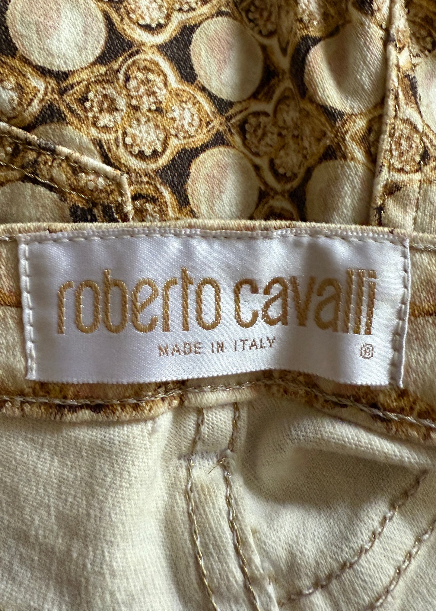 Roberto Cavalli Bead & Pearl Embellished Printed Jeans