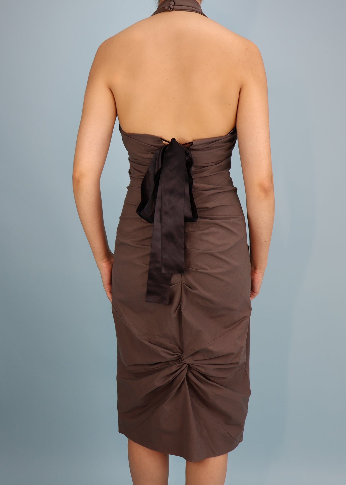Dior Fall 2003 Ruched & Lace Up Back Halter Dress