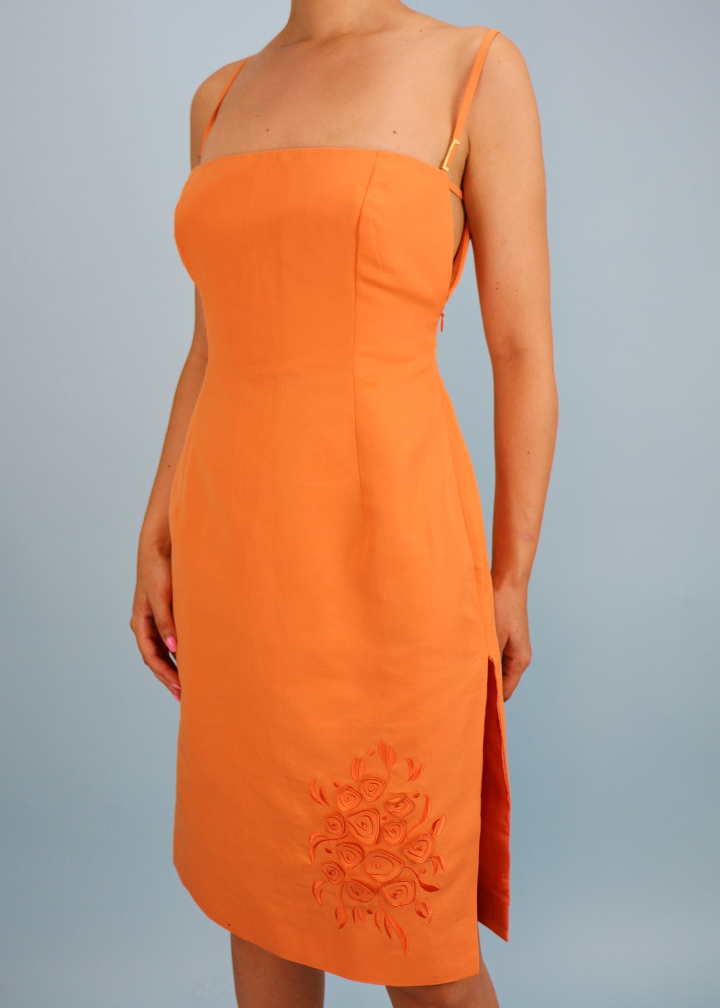 Versace Orange Embroidered Dress