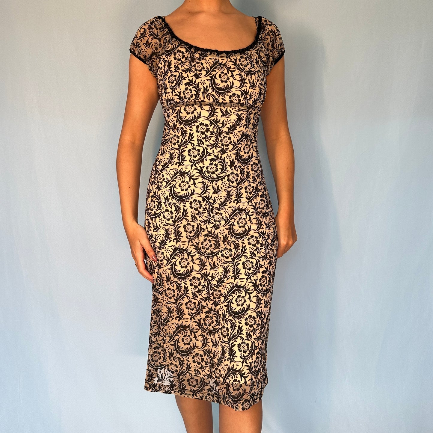 Betsey Johnson Mesh Tattoo Printed Milkmaid Dress