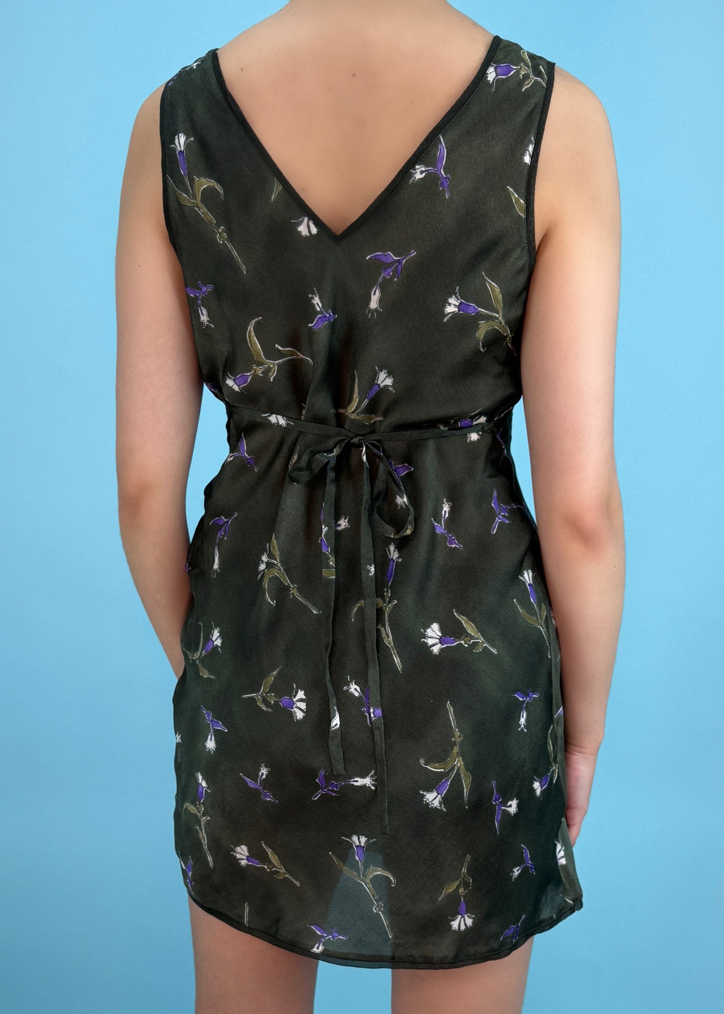 Prada Fall 1997 Khaki Silk Floral Mini Dress