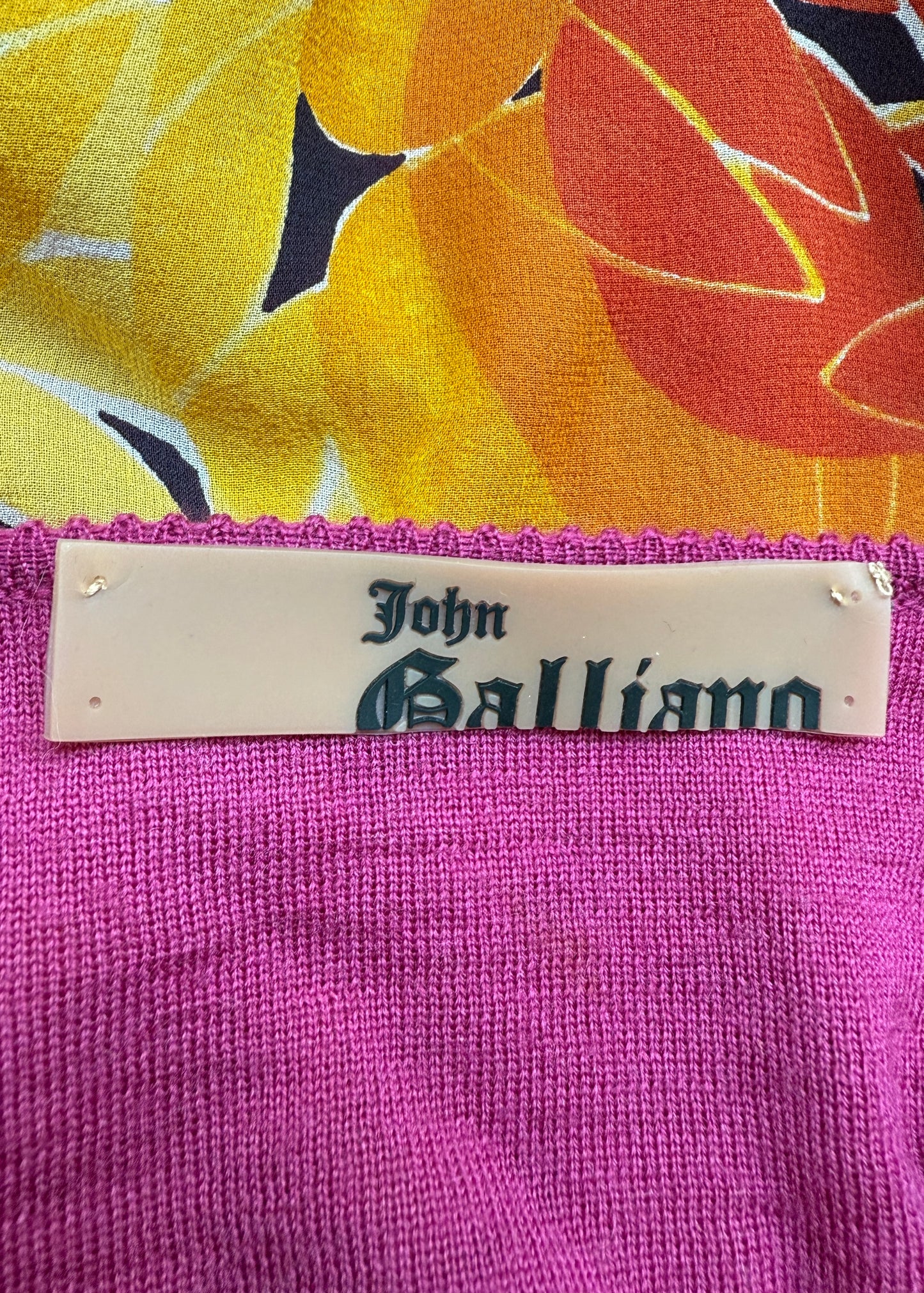 John Galliano Orange & Pink Silk Chiffon & Knitted Tank Top & Cardigan Twin Set