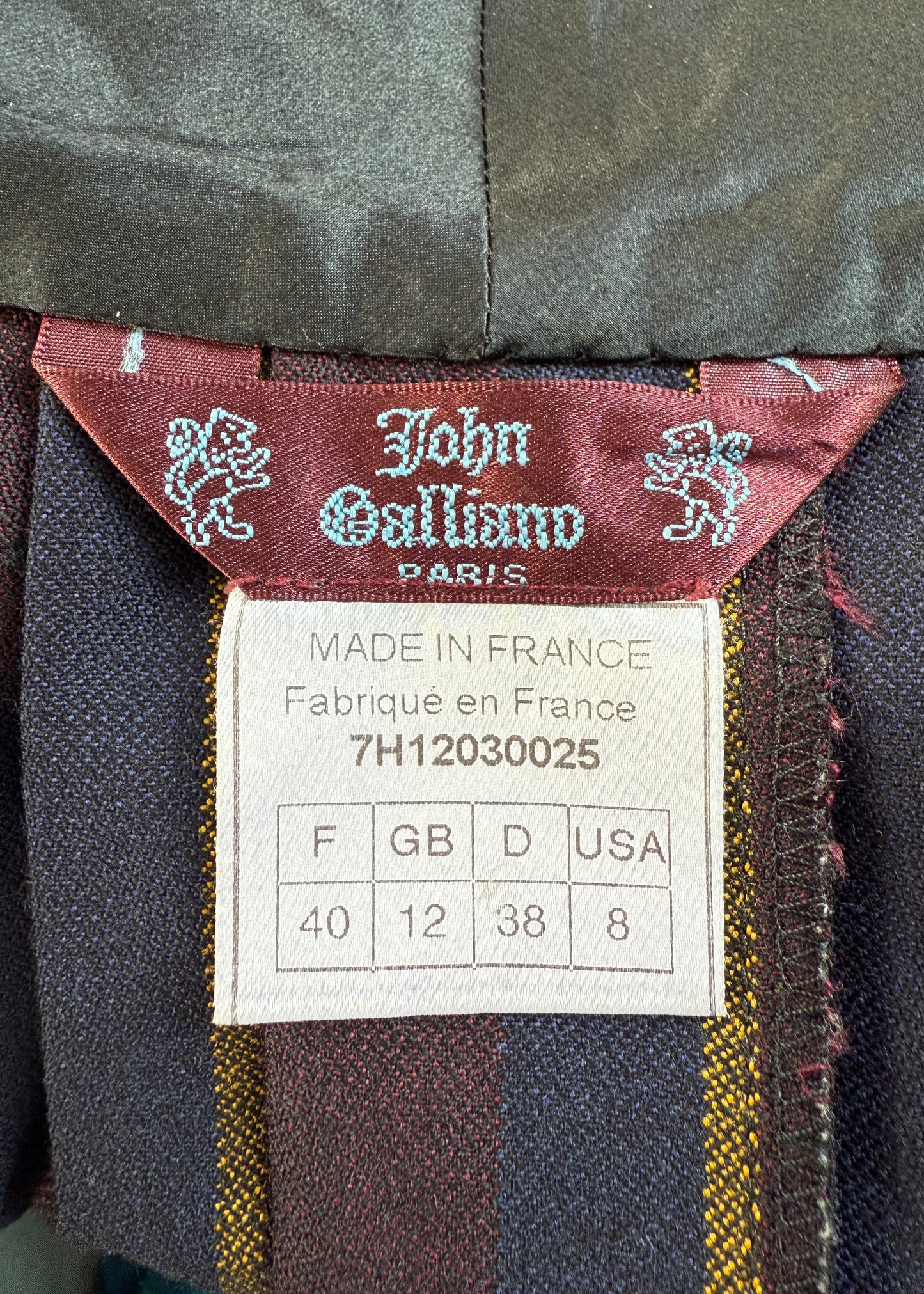 John Galliano Fall 1997 Runway Burgundy & Navy Stripe Pleated Mini Skirt