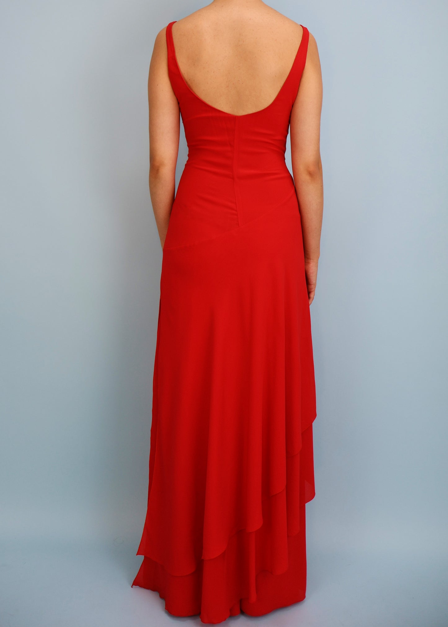 Valentino Spring 1998 Runway Red Silk Chiffon Tiered Gown
