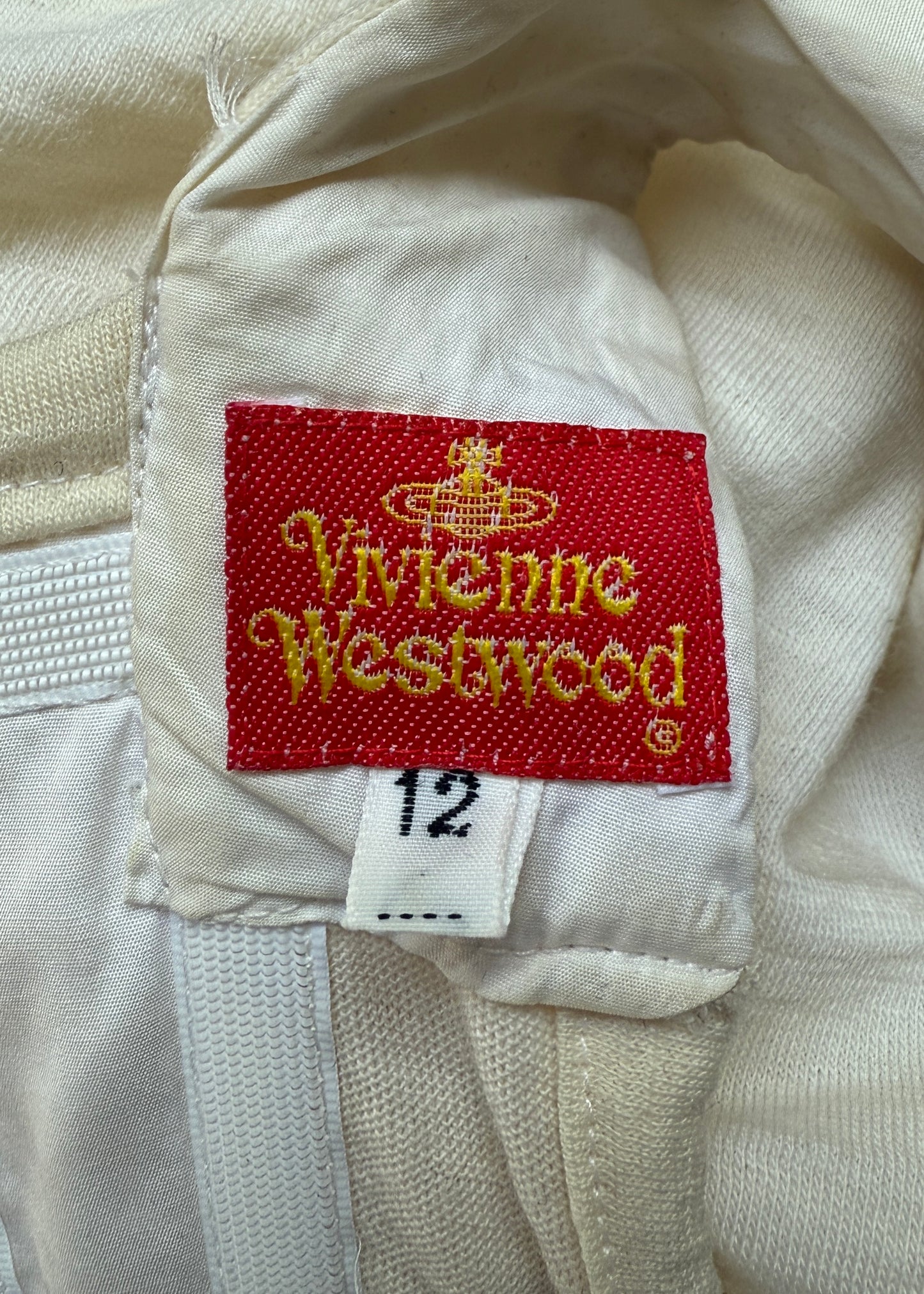 Vivienne Westwood Spring 1988 Runway Cream Draped Corset & Mini Skirt Set