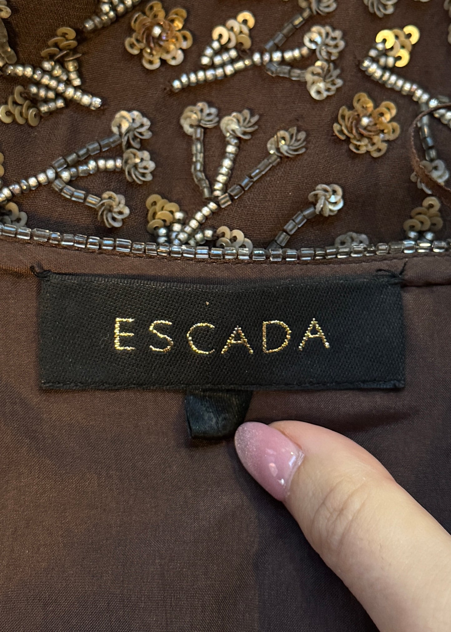 Escada Brown Floral Beaded Embellished Silk Skirt