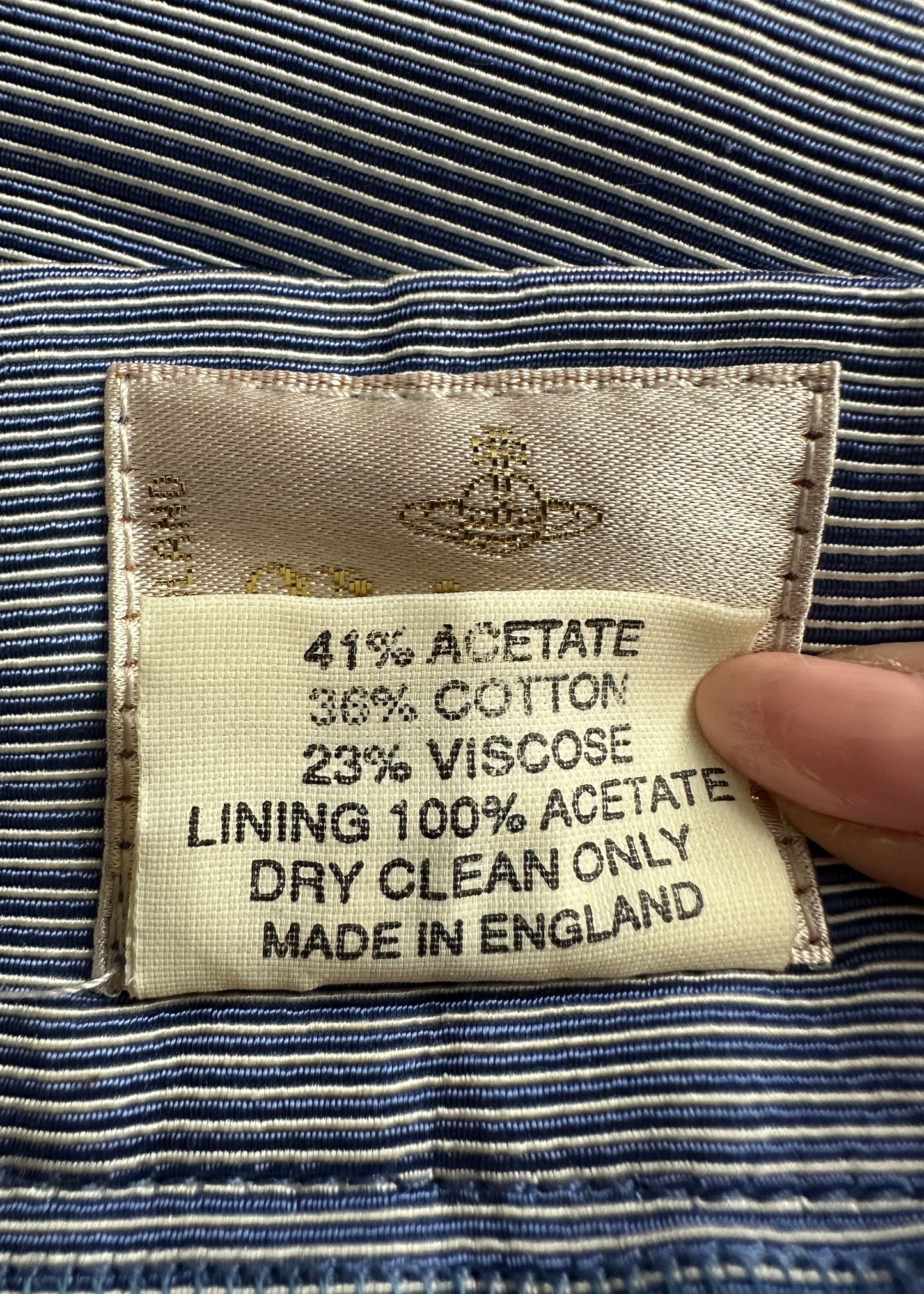 Vivienne Westwood Blue & White Stripe Enamel Orb Button Mini Skirt