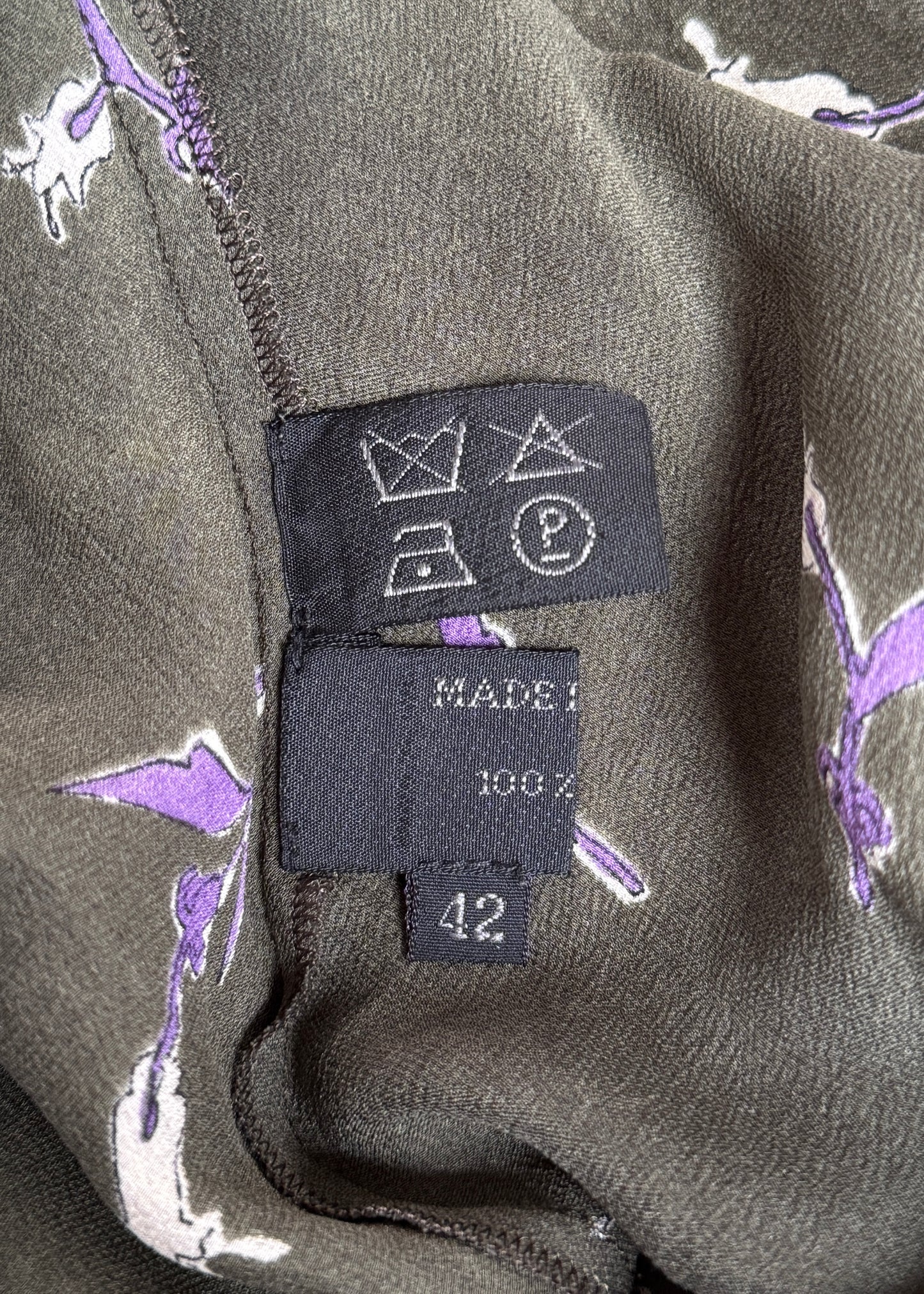 Prada Fall 1997 Khaki Silk Floral Mini Dress