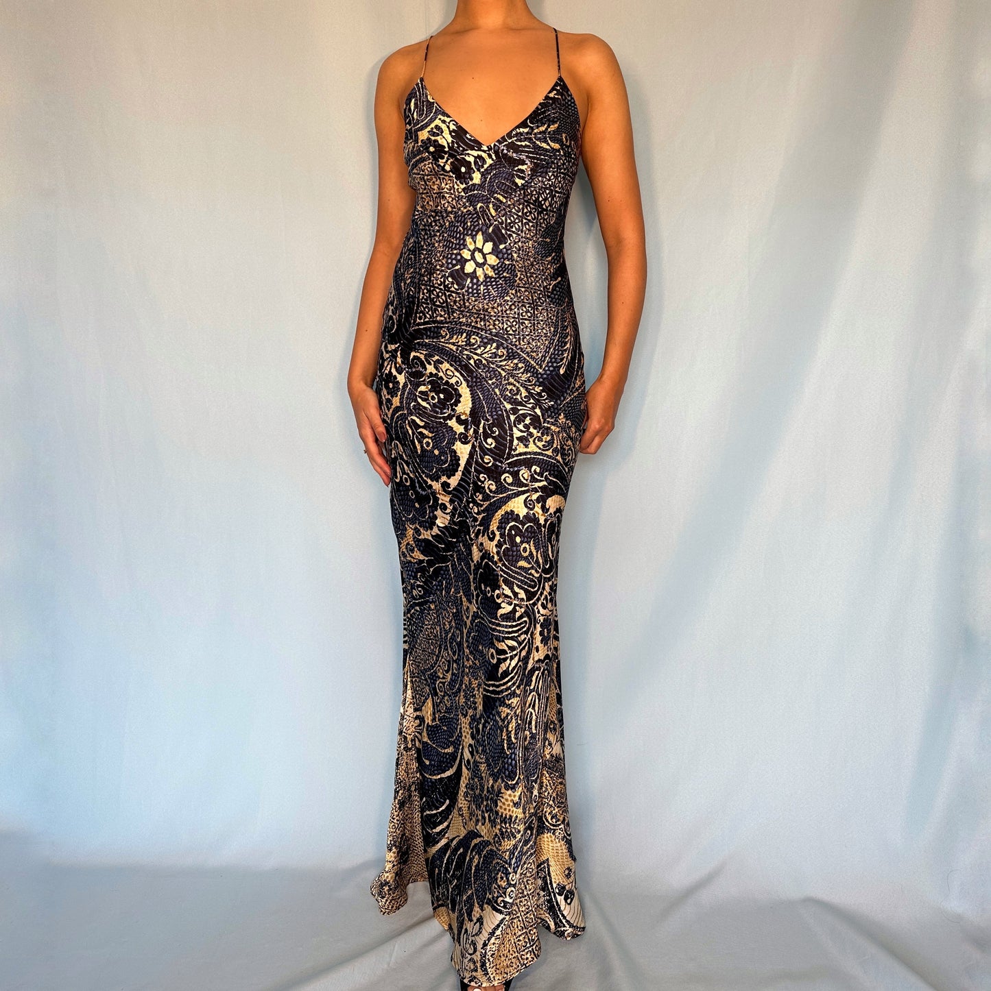 Roberto Cavalli 2005 Blue Print Silk Dress