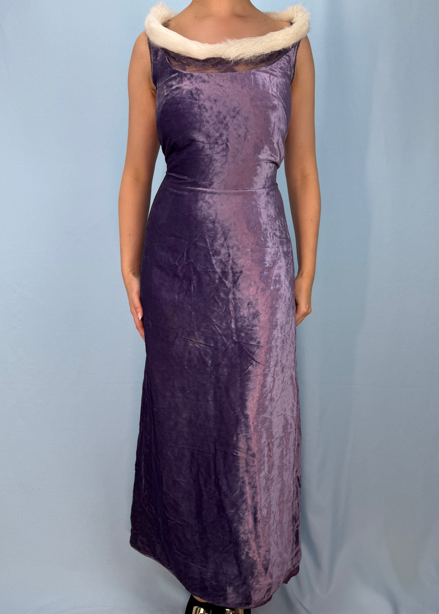 Paul Smith 1990s Purple Velvet Fur Trim Dress