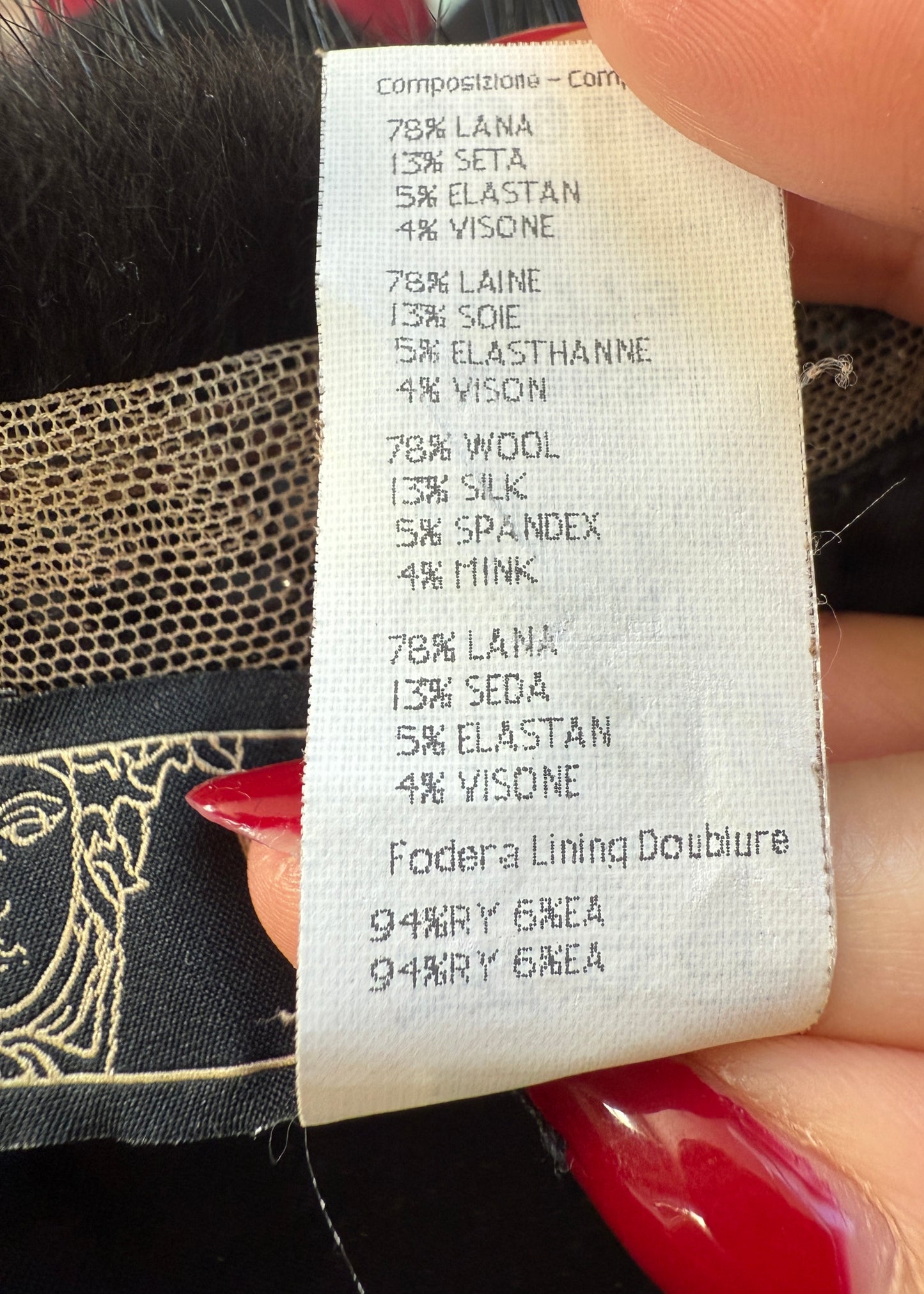 Versace Black Fur Trim Strapless Dress