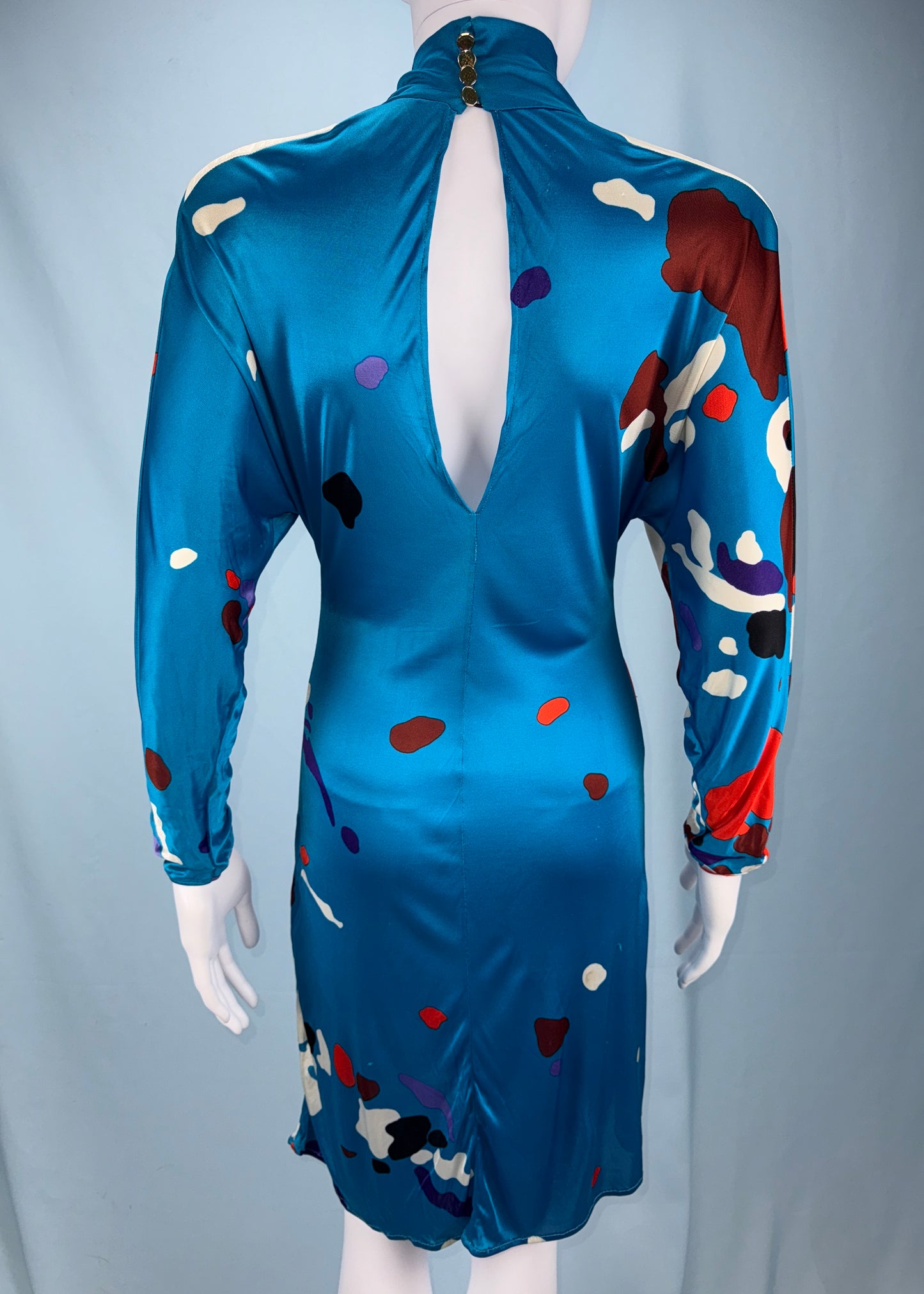Versace Spring 2001 Runway Blue Splatter Slinky Dress