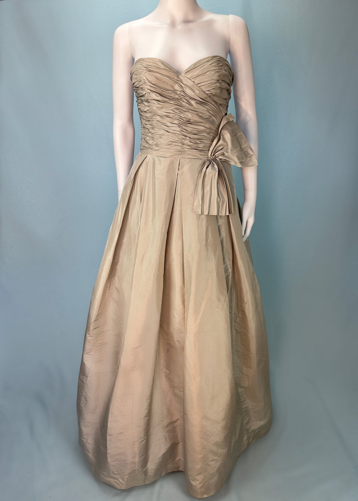Loris Azzaro 1980’s Silk Taffeta Removable Puff Sleeve Gown
