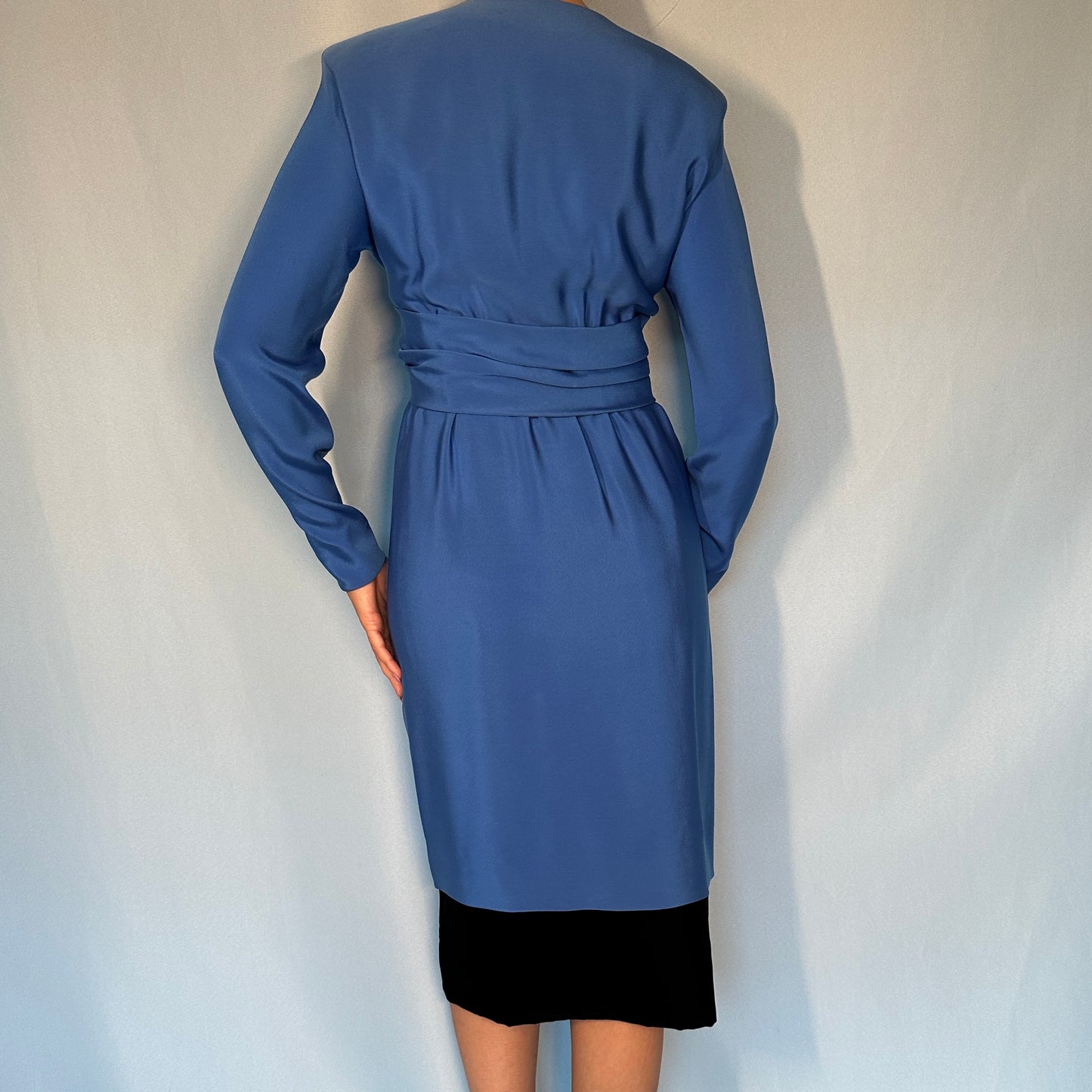 Givenchy Haute Couture 1980s Blue Silk & Velvet Dress
