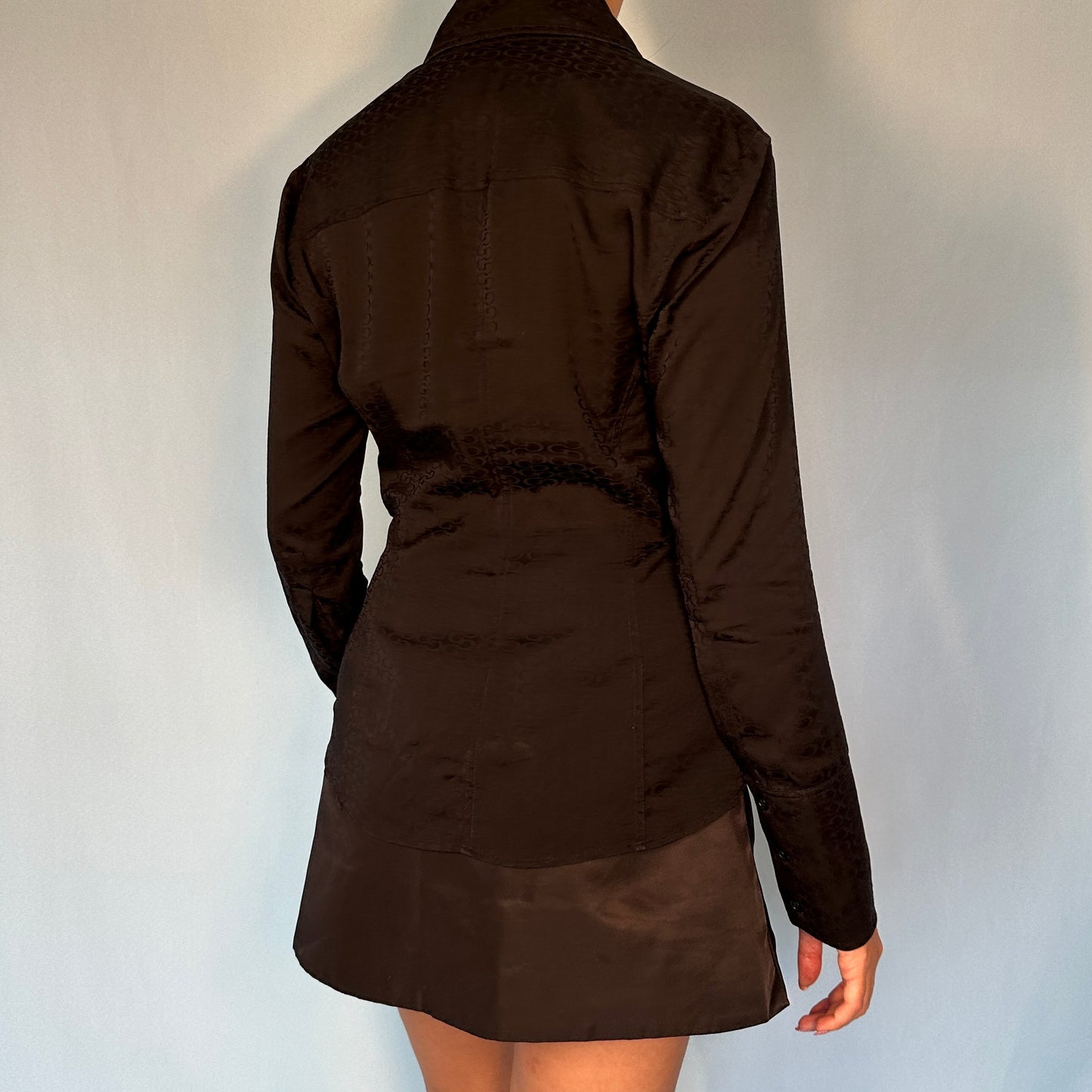 Gucci 2004 Monogram Black Silk Button Up Shirt