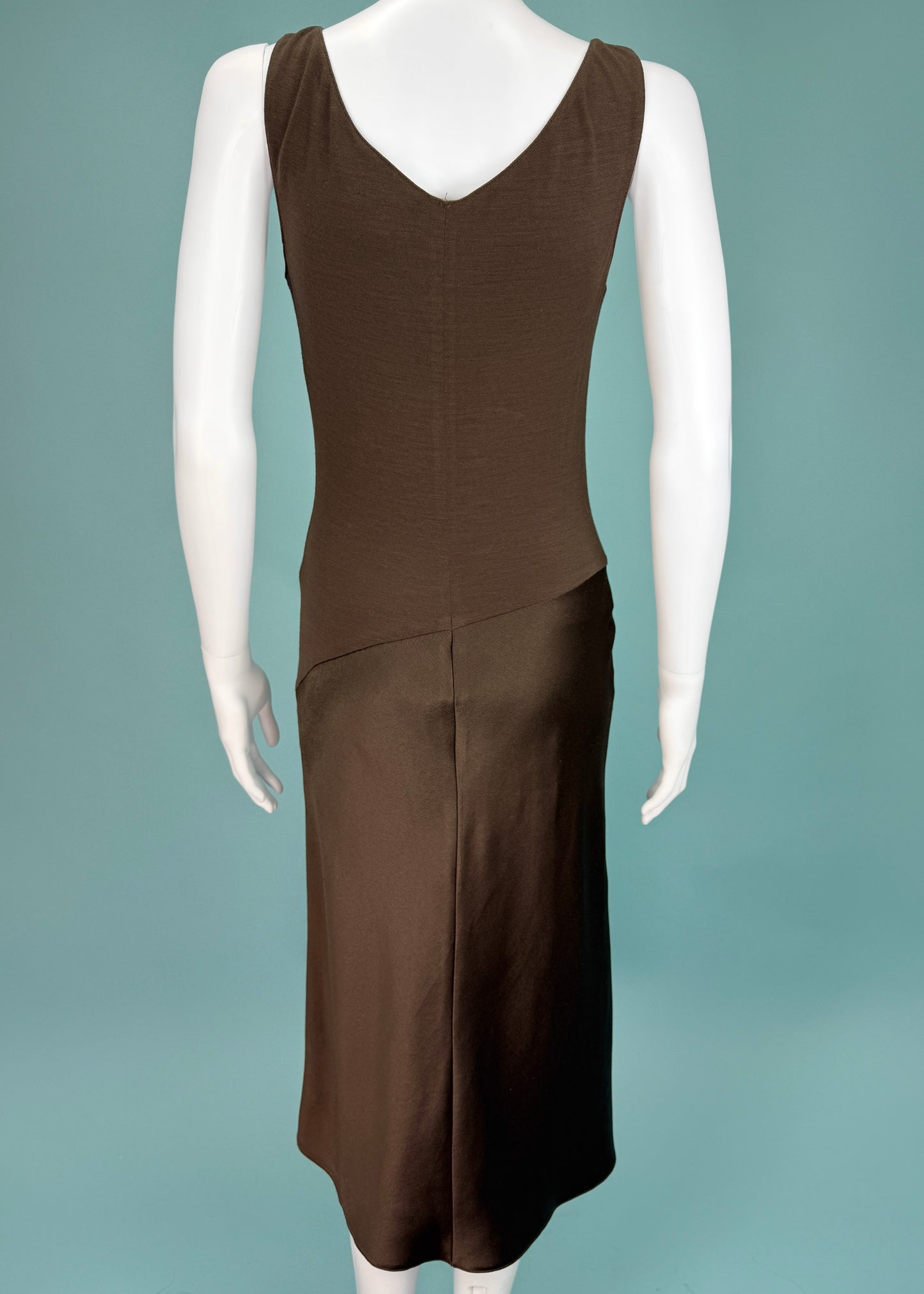 Anna Molinari Brown Jersey & Satin Dress