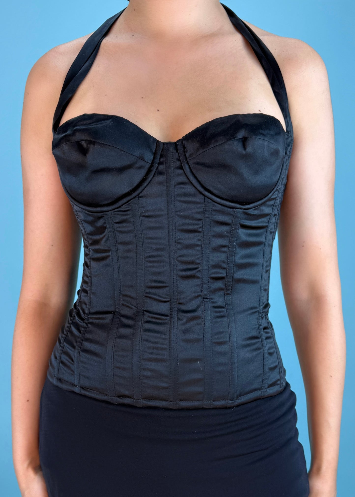 Roberto Cavalli Spring 2004 Black Silk Halter Corset Top