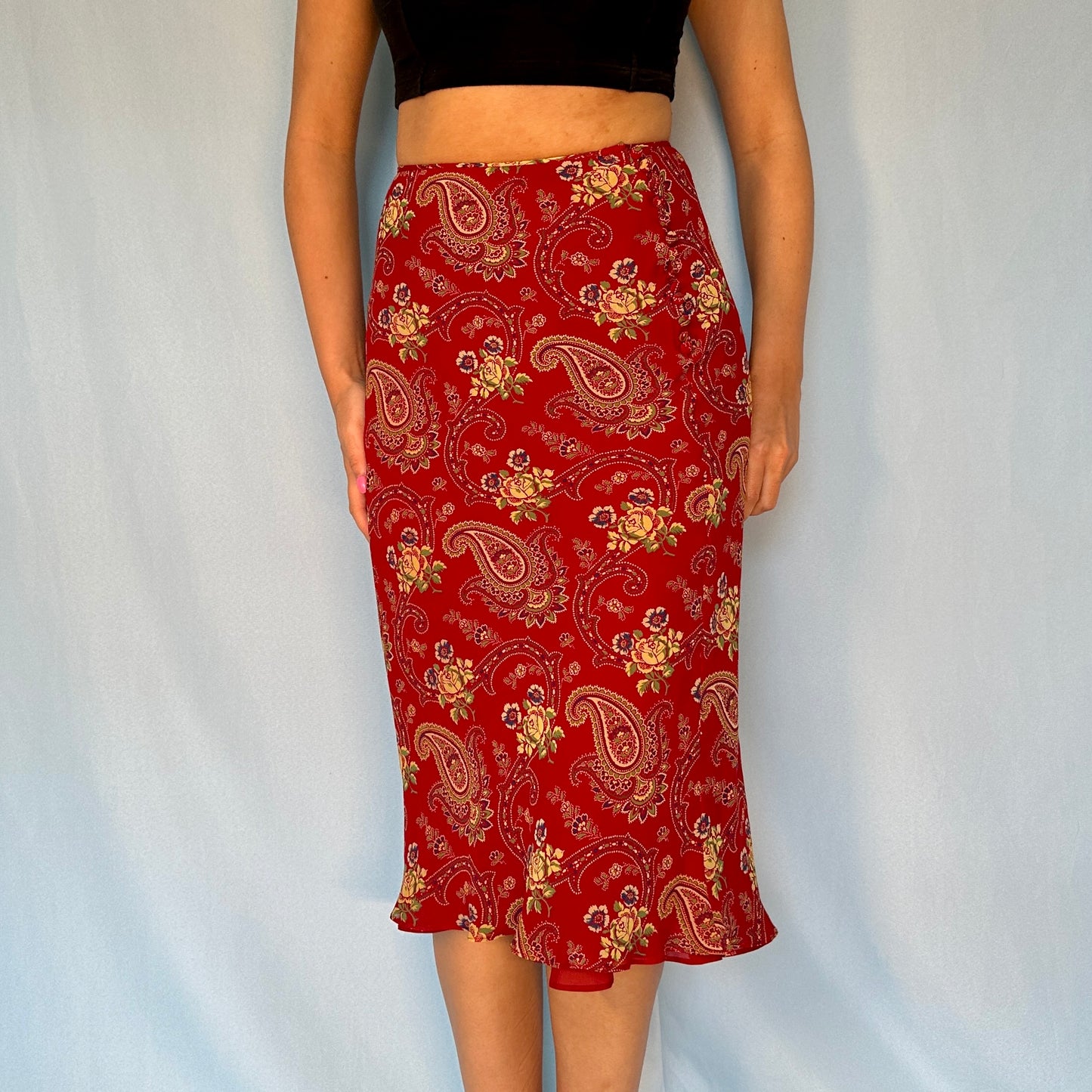 Dior Fall 2002 Red Paisley Silk Chiffon Skirt