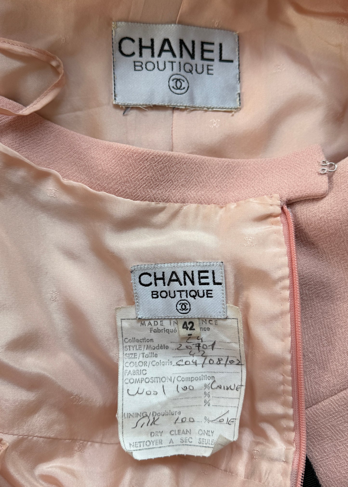 Chanel Spring 1991 Pink & Black Jacket & Skirt Suit Set