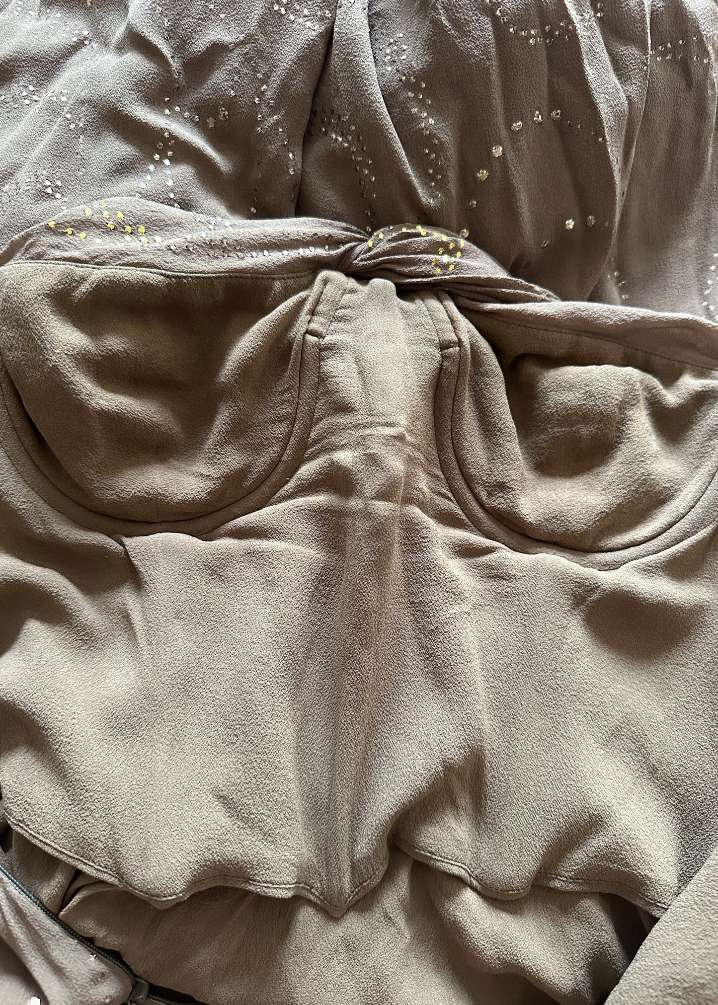 Celine Spring 2003 Runway Khaki Silk Chiffon Embellished Dress