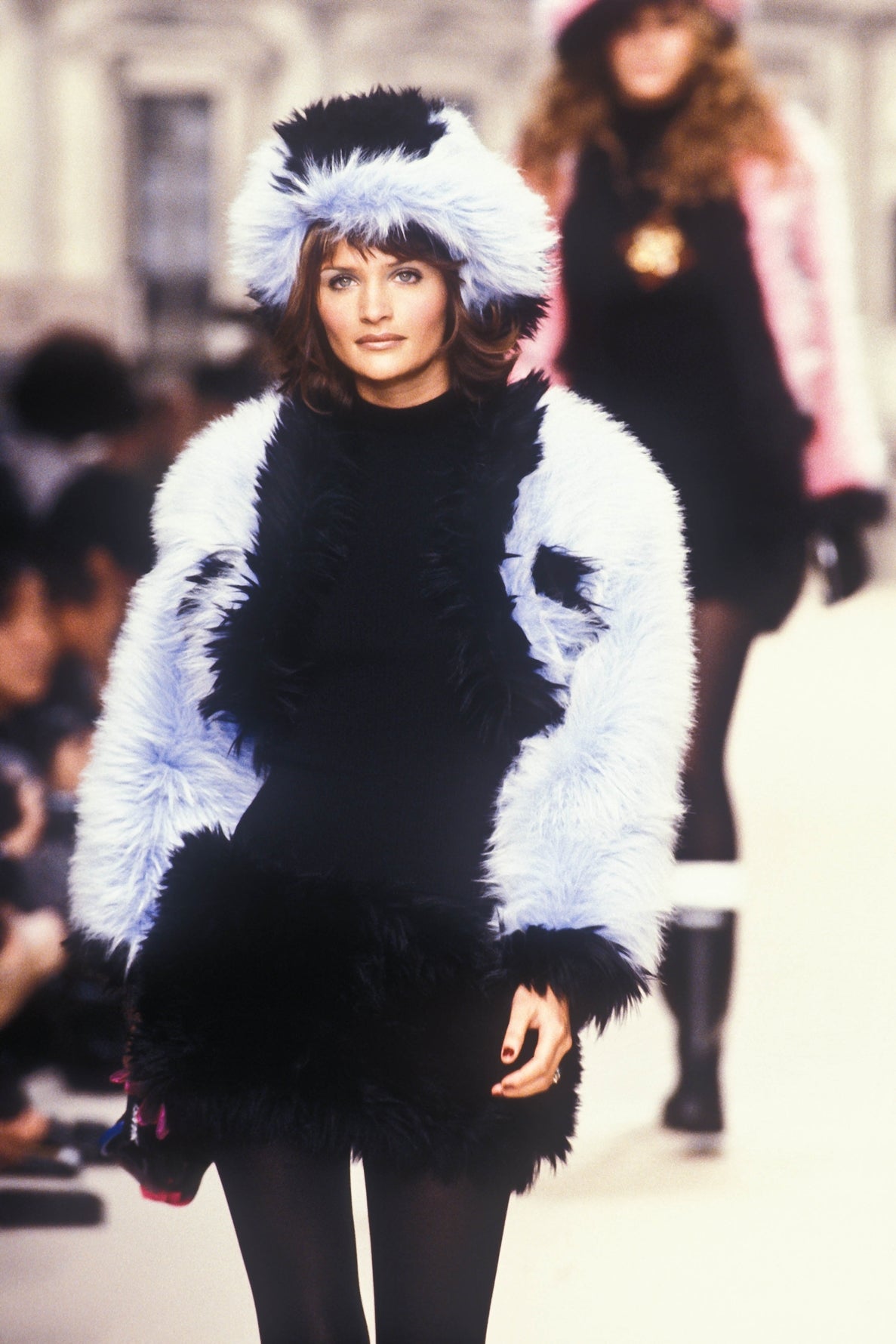 Chanel Fall 1994 Runway Black Knitted Faux Fur Hooded Dress