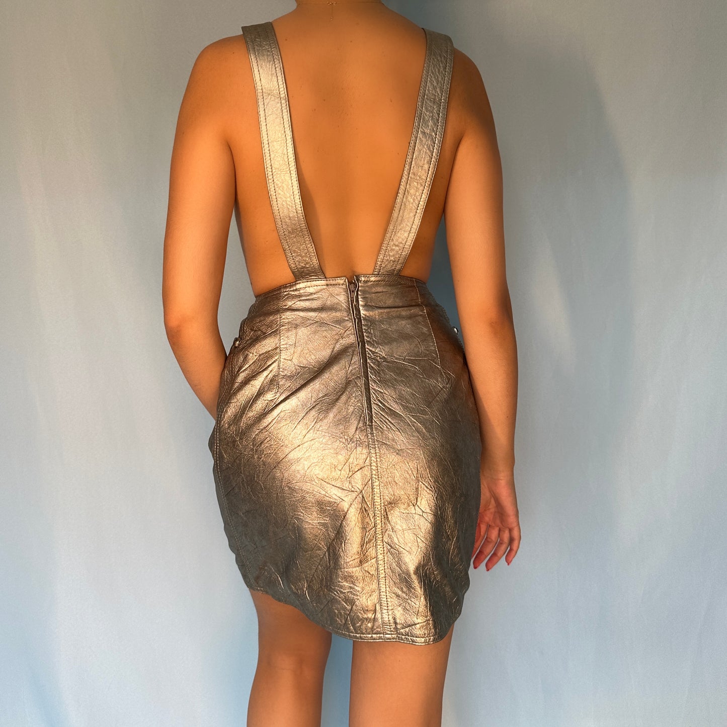 Versace Fall 1994 Silver Metallic Leather Overall Dress