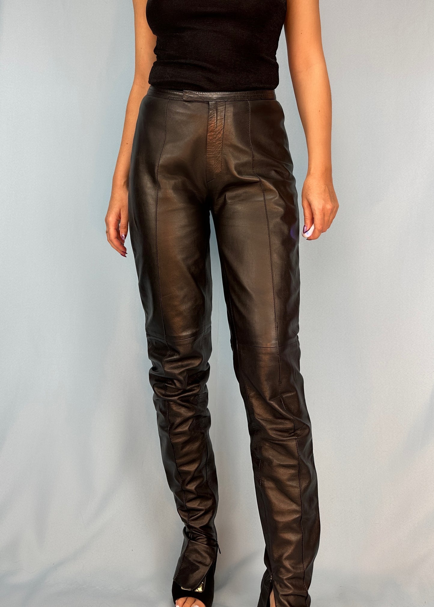 Gucci Spring 1997 Black Leather Ankle Zip Pants