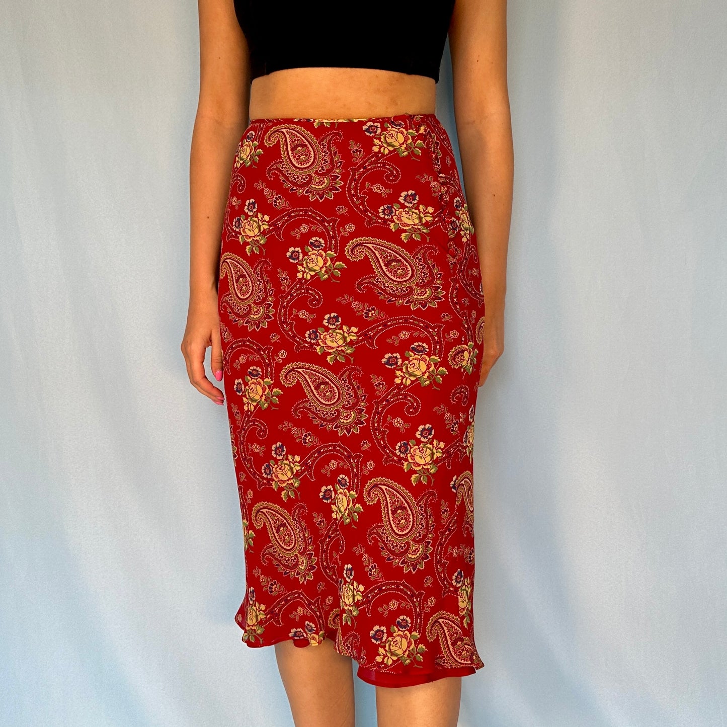 Dior Fall 2002 Red Paisley Silk Chiffon Skirt