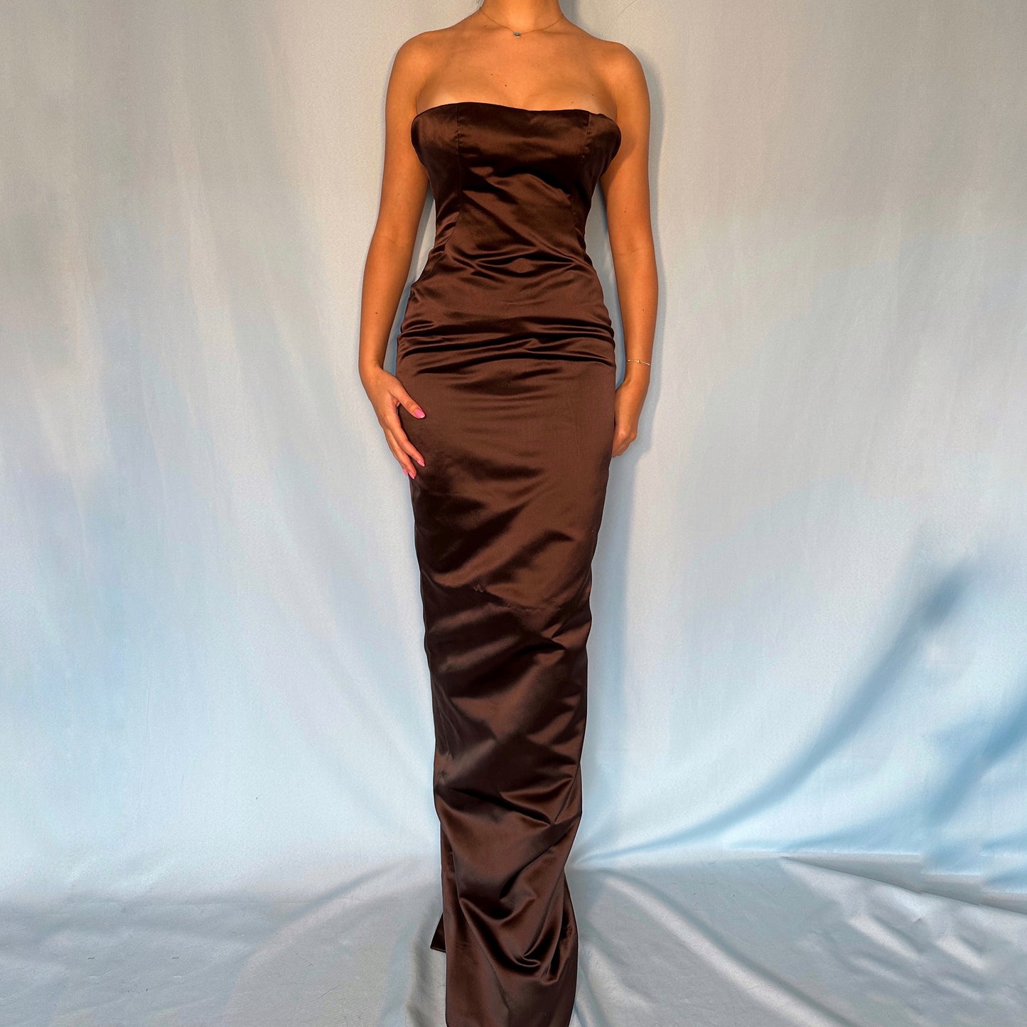Alexander McQueen Fall 2005 Brown Satin Corseted Gown Dress
