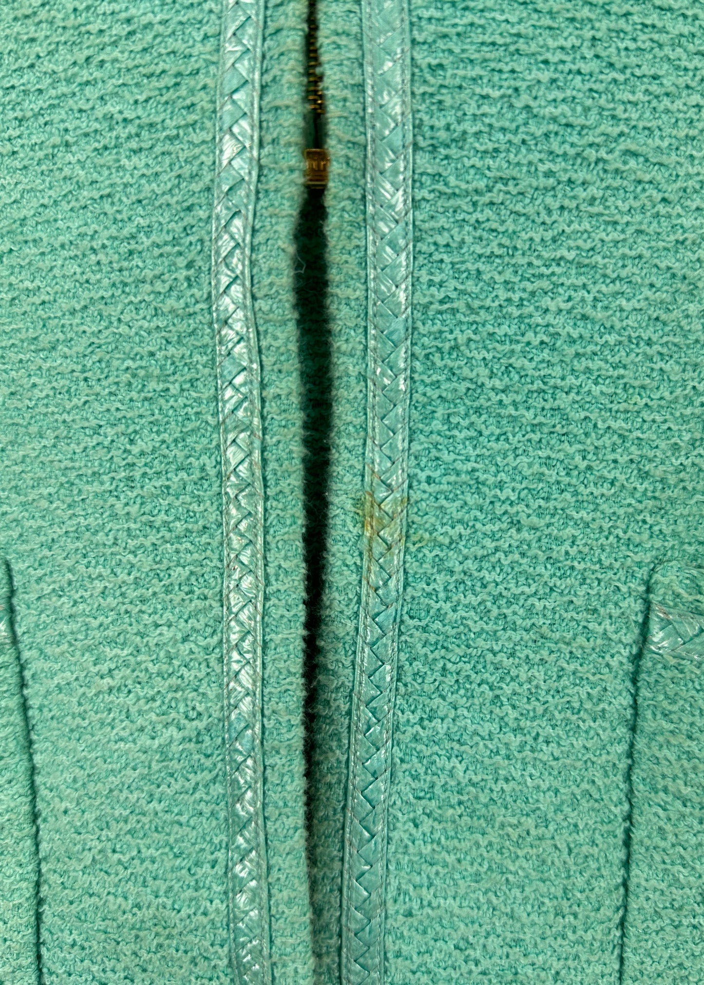 Chanel Spring 1995 Runway Blue Boucle Zip Jacket & Skirt Suit Set