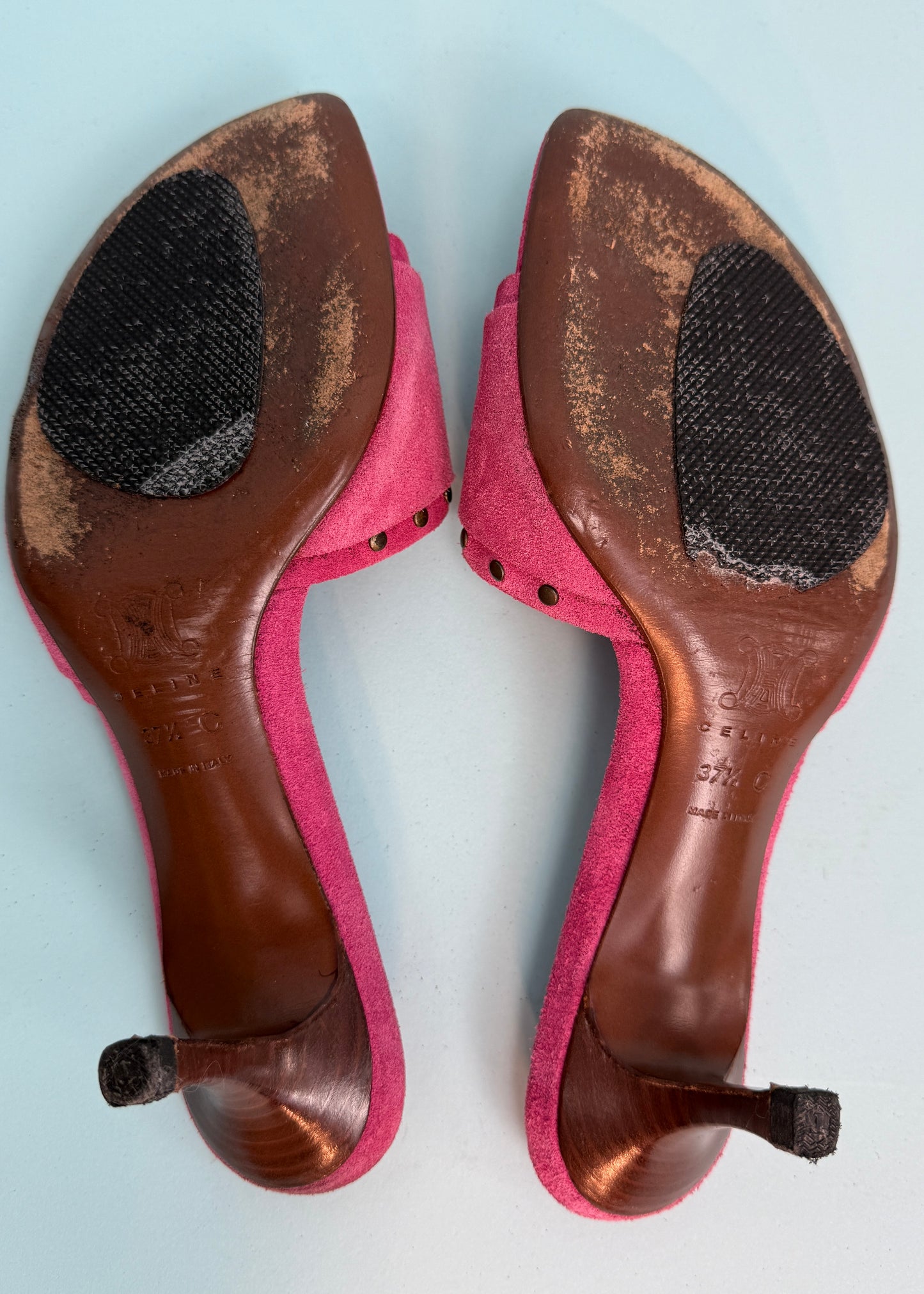 Celine Studded Pink Suede Kitten Heels