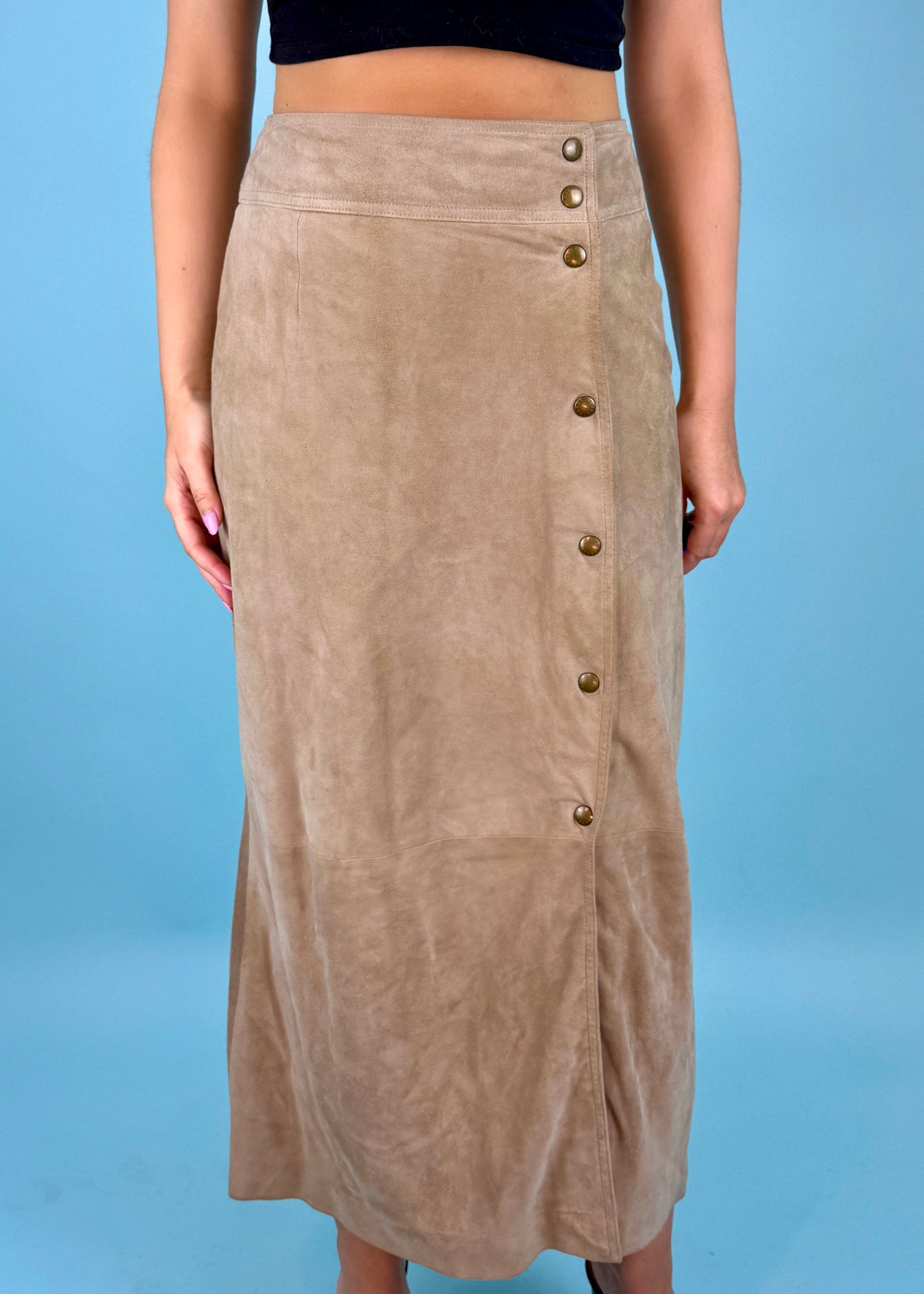 Celine Beige Suede Popper Button Skirt