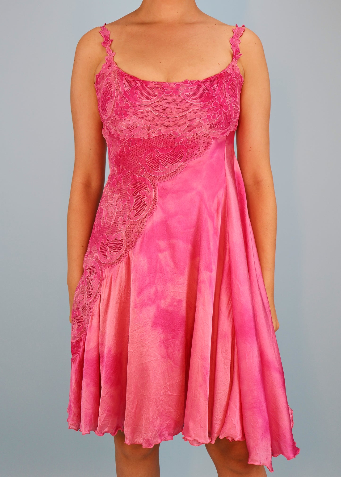 Versace Spring 1994 Runway Pink Silk & Lace Dress