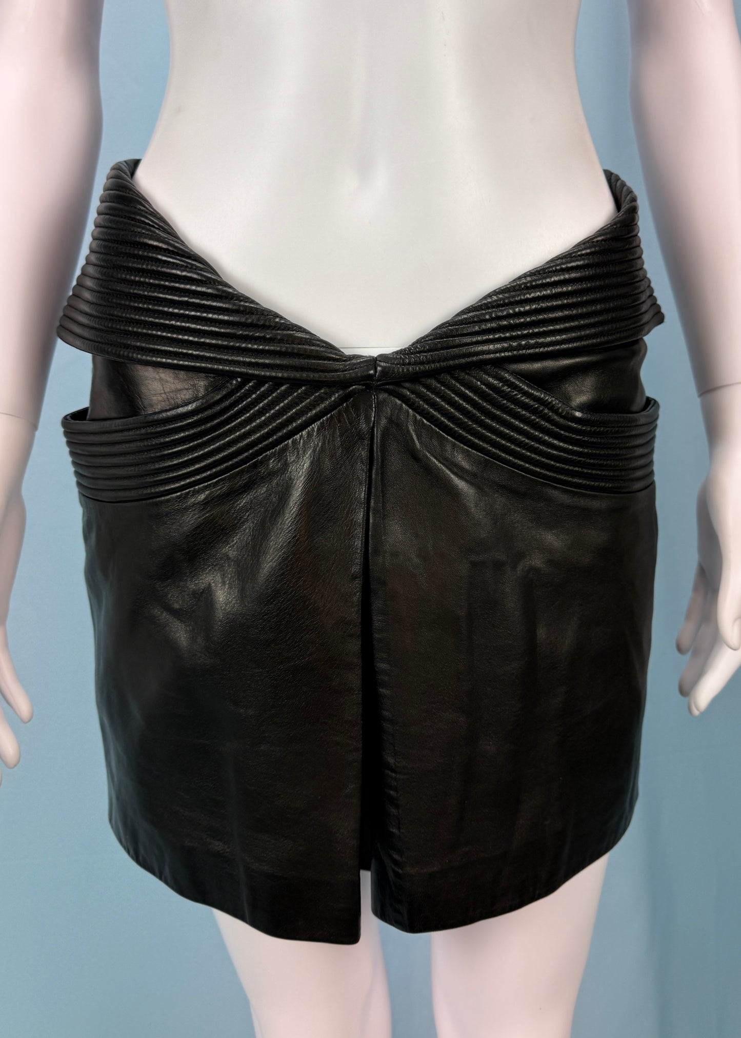 Alexander McQueen Black Leather Low Front Skirt