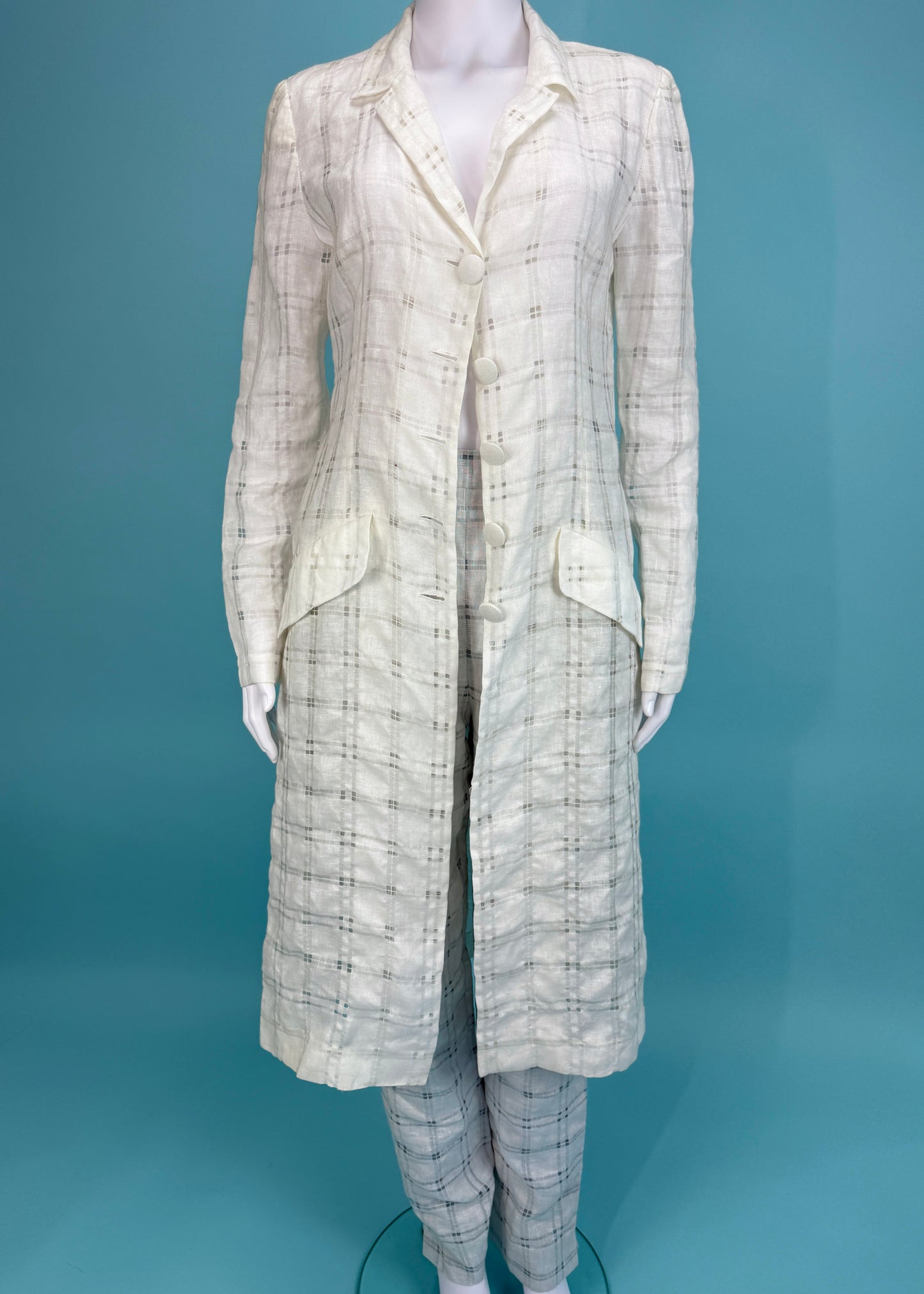 Chloé Spring 1998 White Checked Linen Two Piece Set