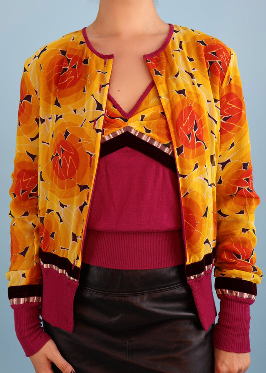 John Galliano Orange & Pink Silk Chiffon & Knitted Tank Top & Cardigan Twin Set