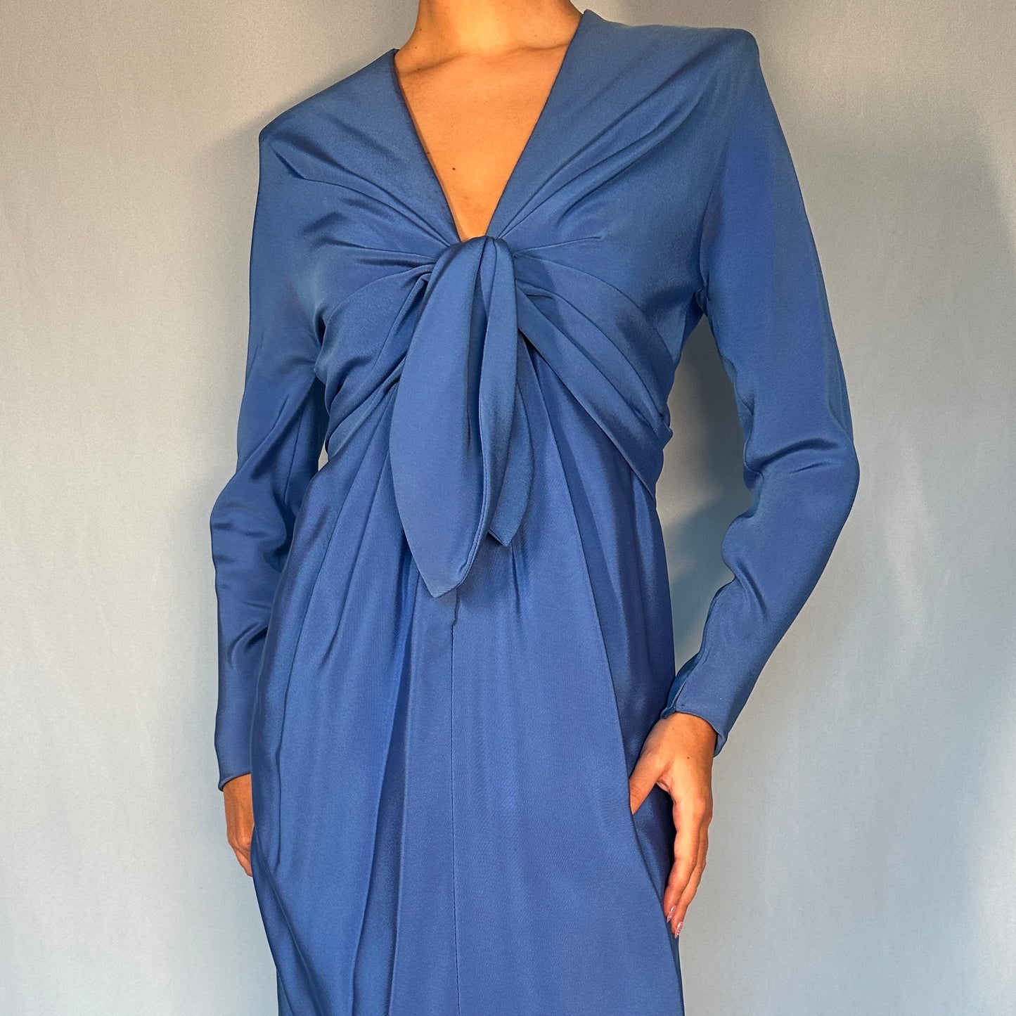 Givenchy Haute Couture 1980s Blue Silk & Velvet Dress