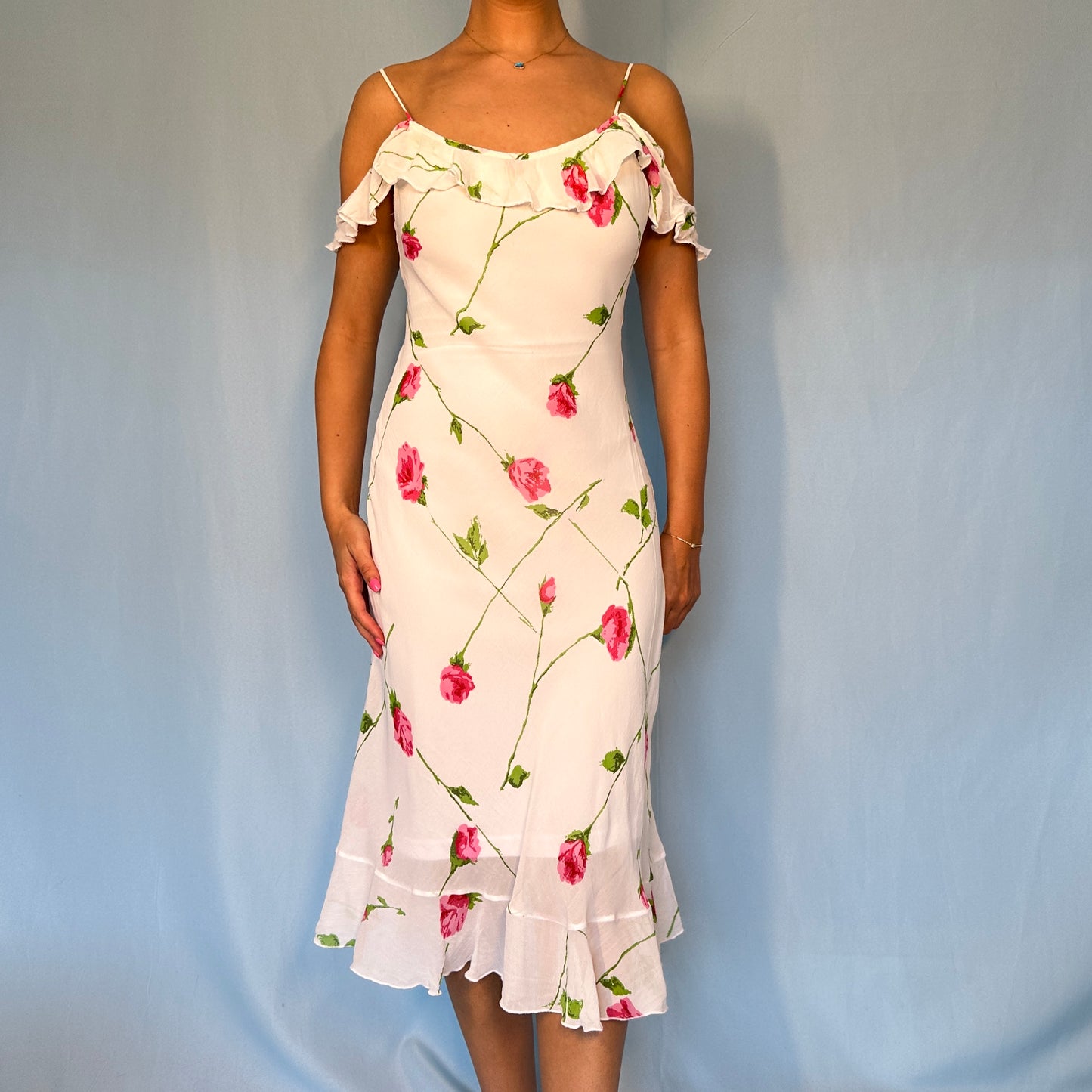 Betsey Johnson White Floral Chiffon Dress